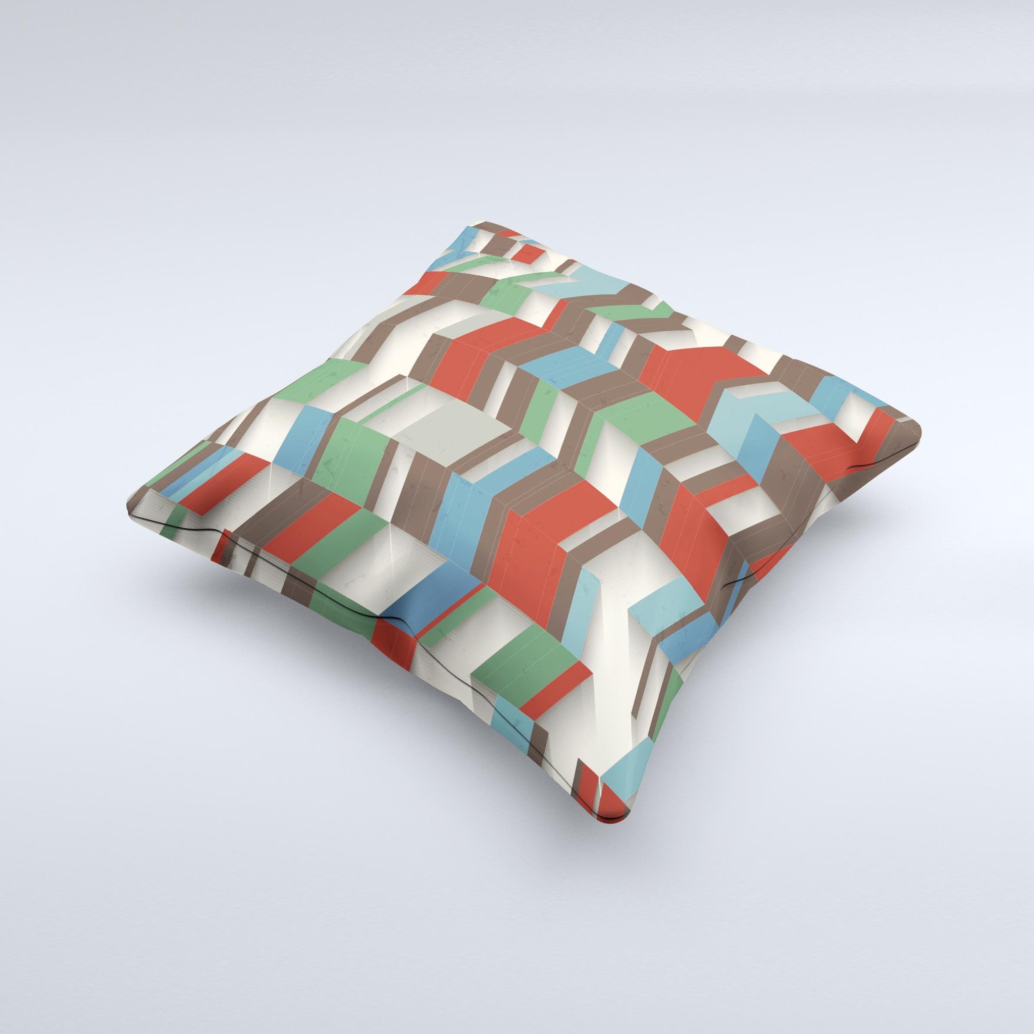 Choppy 3D Red Green Zigzag Pattern decorative throw pillow, showcasing vibrant colors and unique handcrafted design.