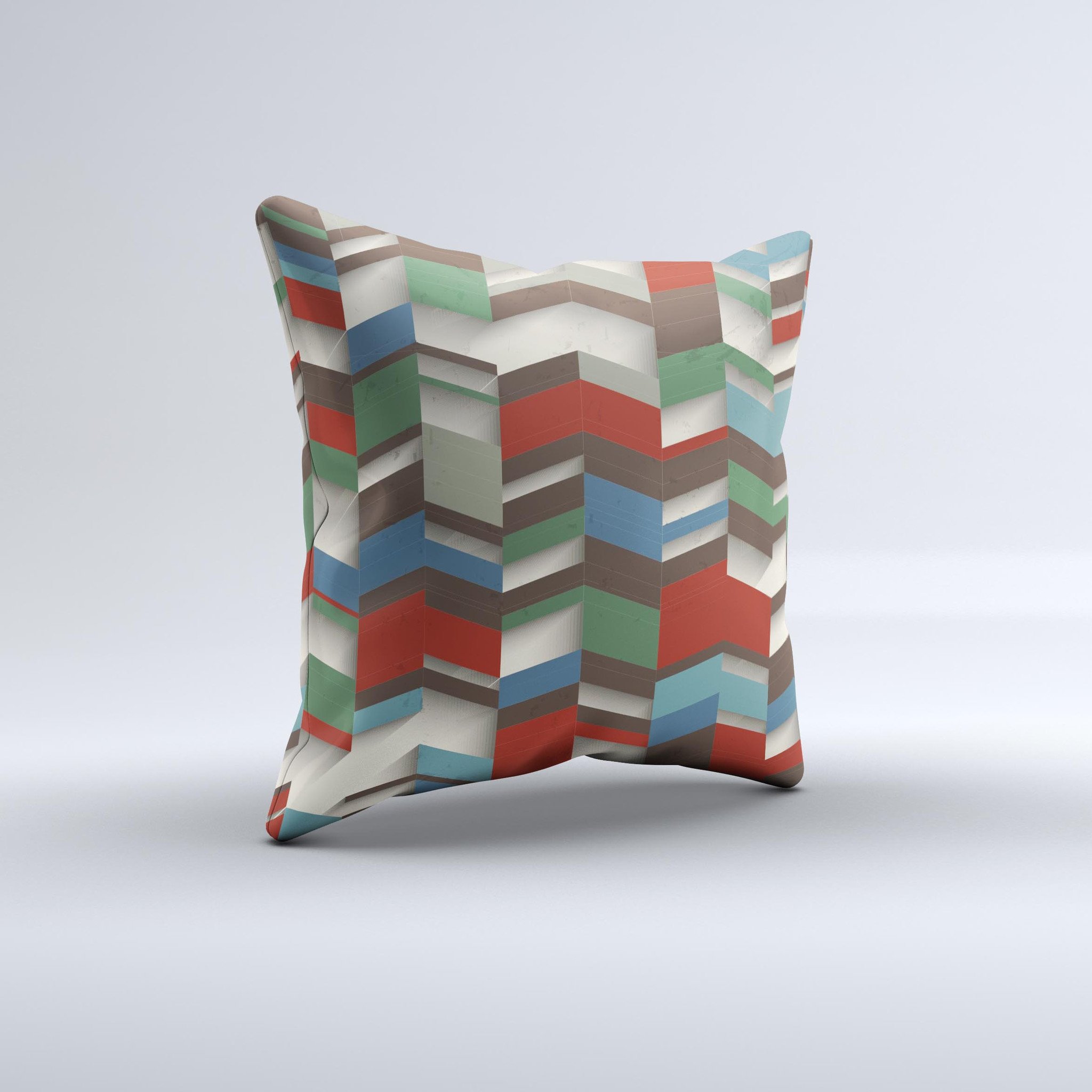 Choppy 3D Red Green Zigzag Pattern decorative throw pillow, showcasing vibrant colors and unique handcrafted design.