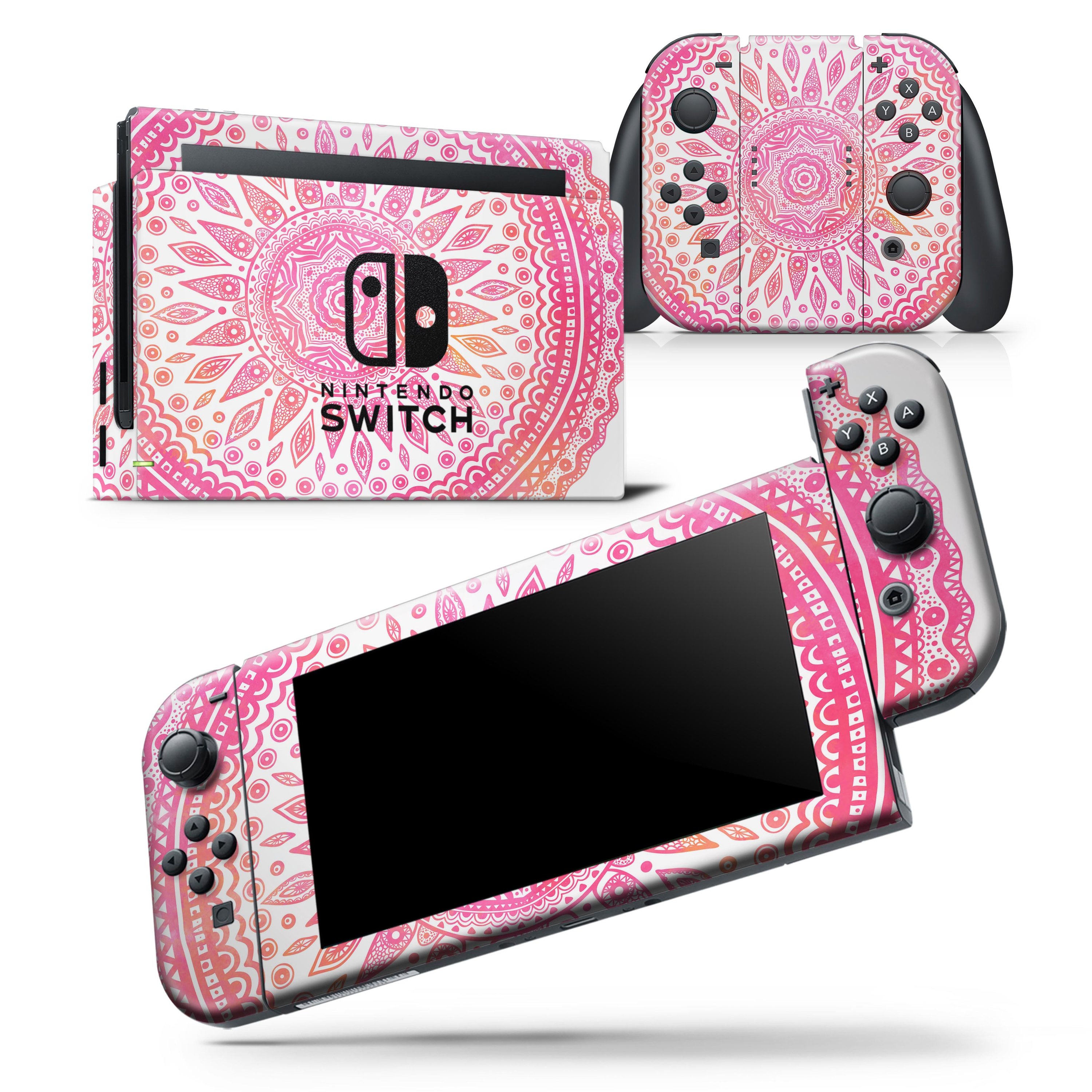 Circle Mandala Pink V53 skin wrap decal for Nintendo Switch Lite, showcasing vibrant colors and intricate mandala design.