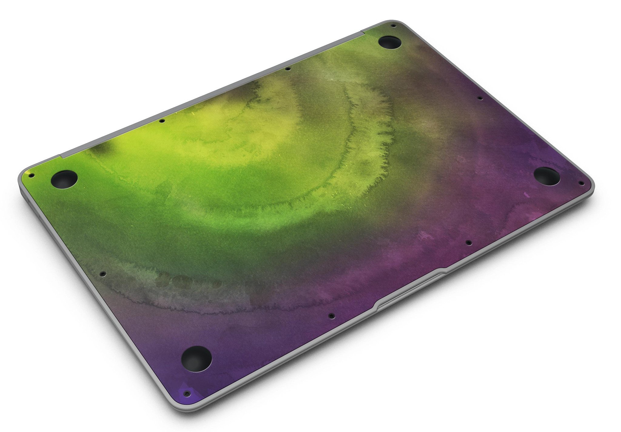 Circled Dark Absorbed Watercolor Texture MacBook Air Skin Kit showcasing a vibrant watercolor design on a sleek MacBook Air.