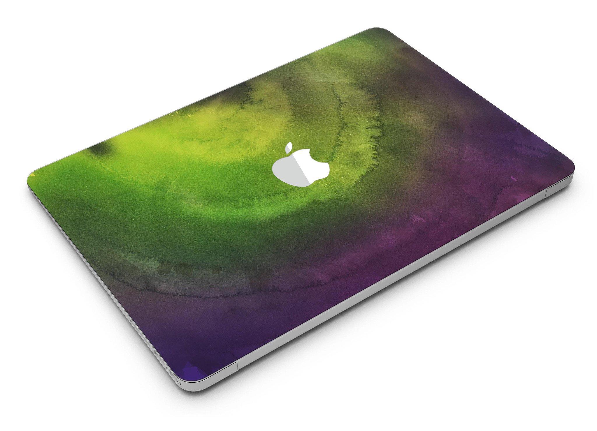 Circled Dark Absorbed Watercolor Texture MacBook Air Skin Kit showcasing a vibrant watercolor design on a sleek MacBook Air.