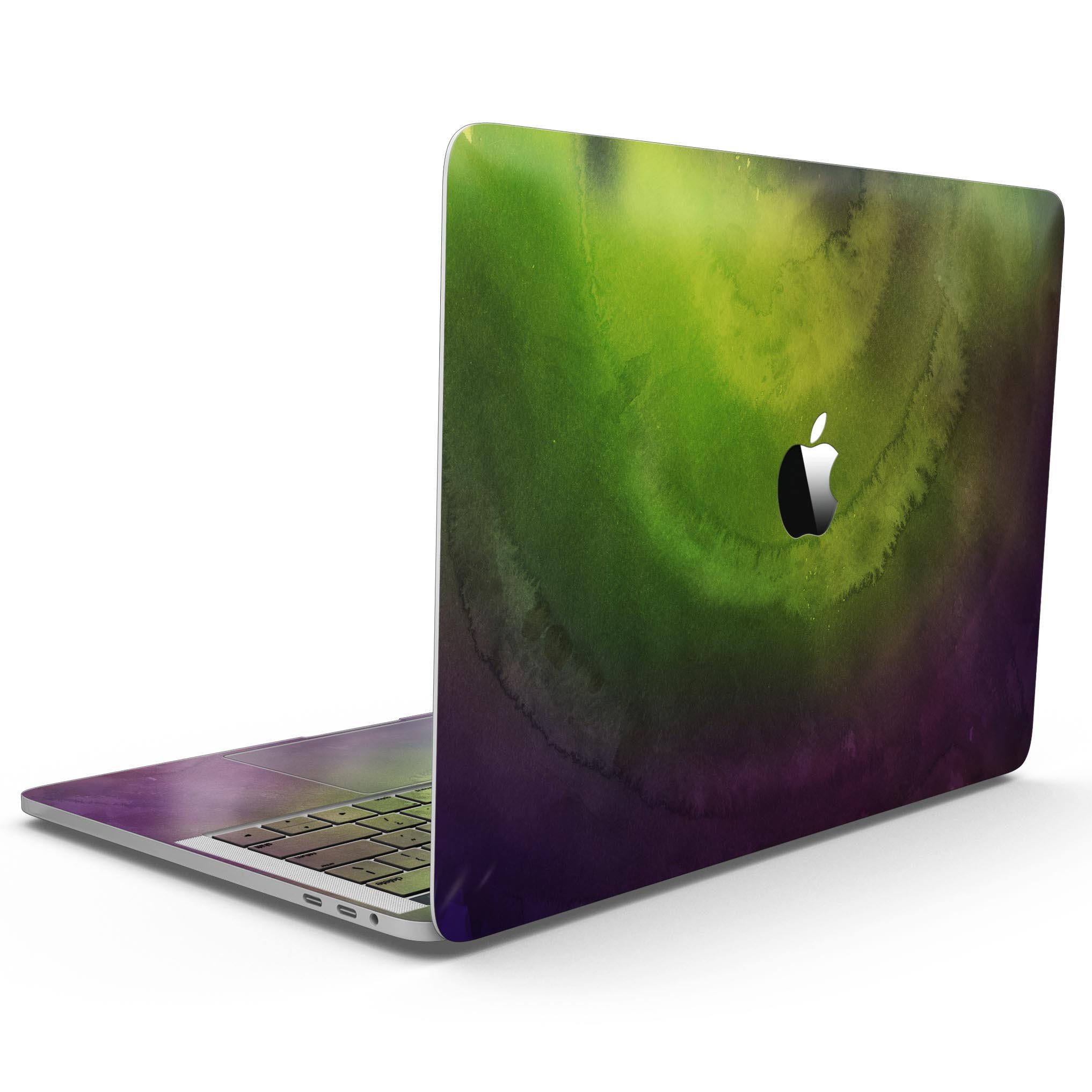 Circled Dark Absorbed Watercolor Texture skin applied to a MacBook Pro with Touch Bar, showcasing its unique design and fit.