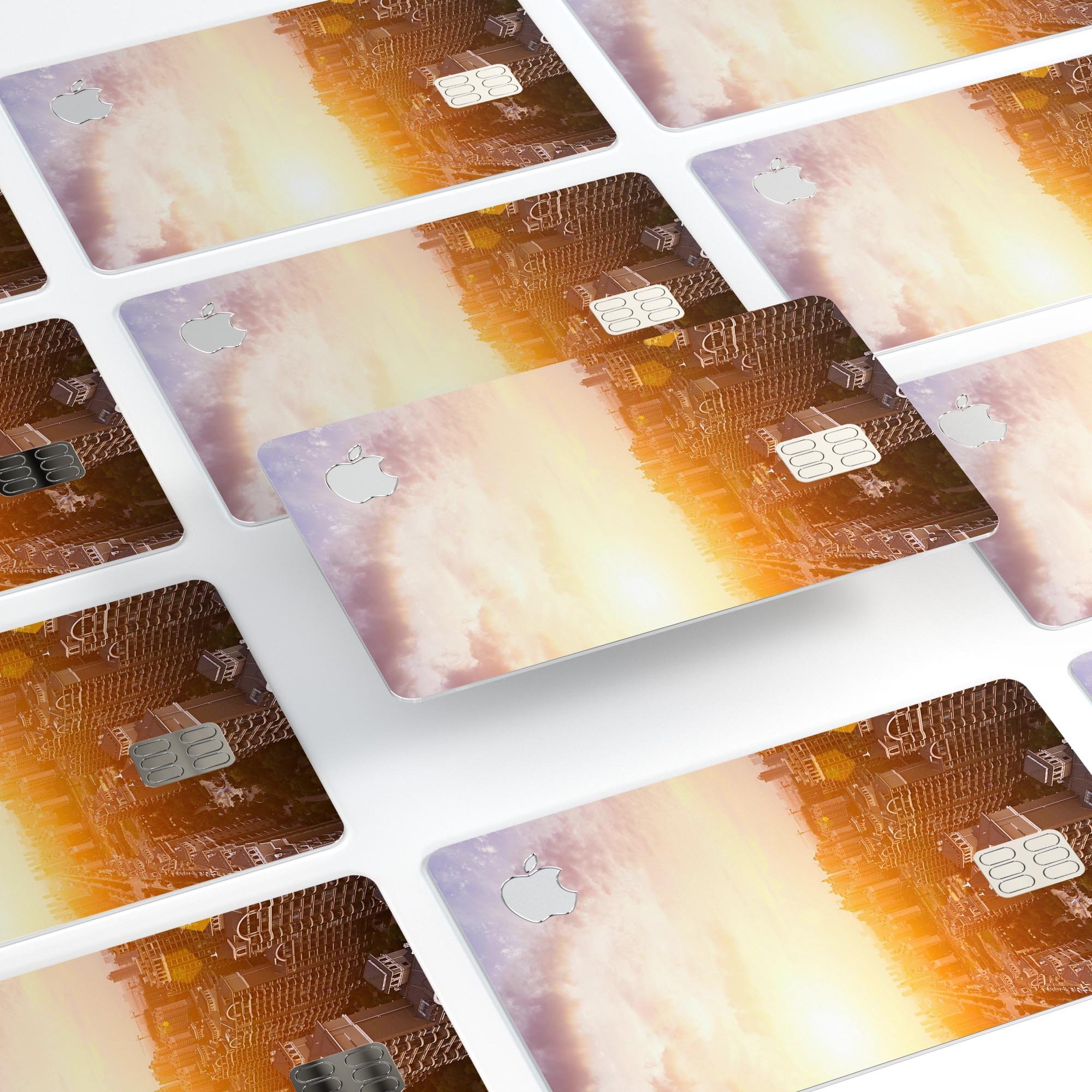 Cityscape at Sunset decal skin for Apple Card, showcasing vibrant colors and premium vinyl material.