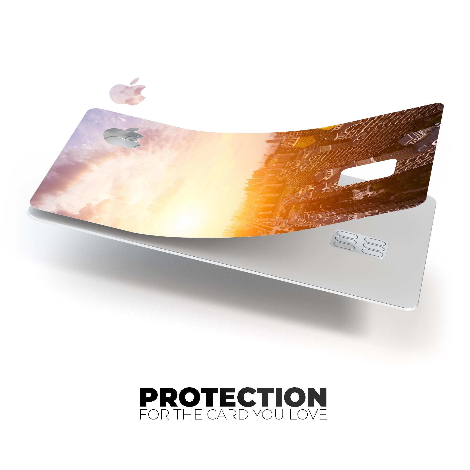 Cityscape at Sunset decal skin for Apple Card, showcasing vibrant colors and premium vinyl material.