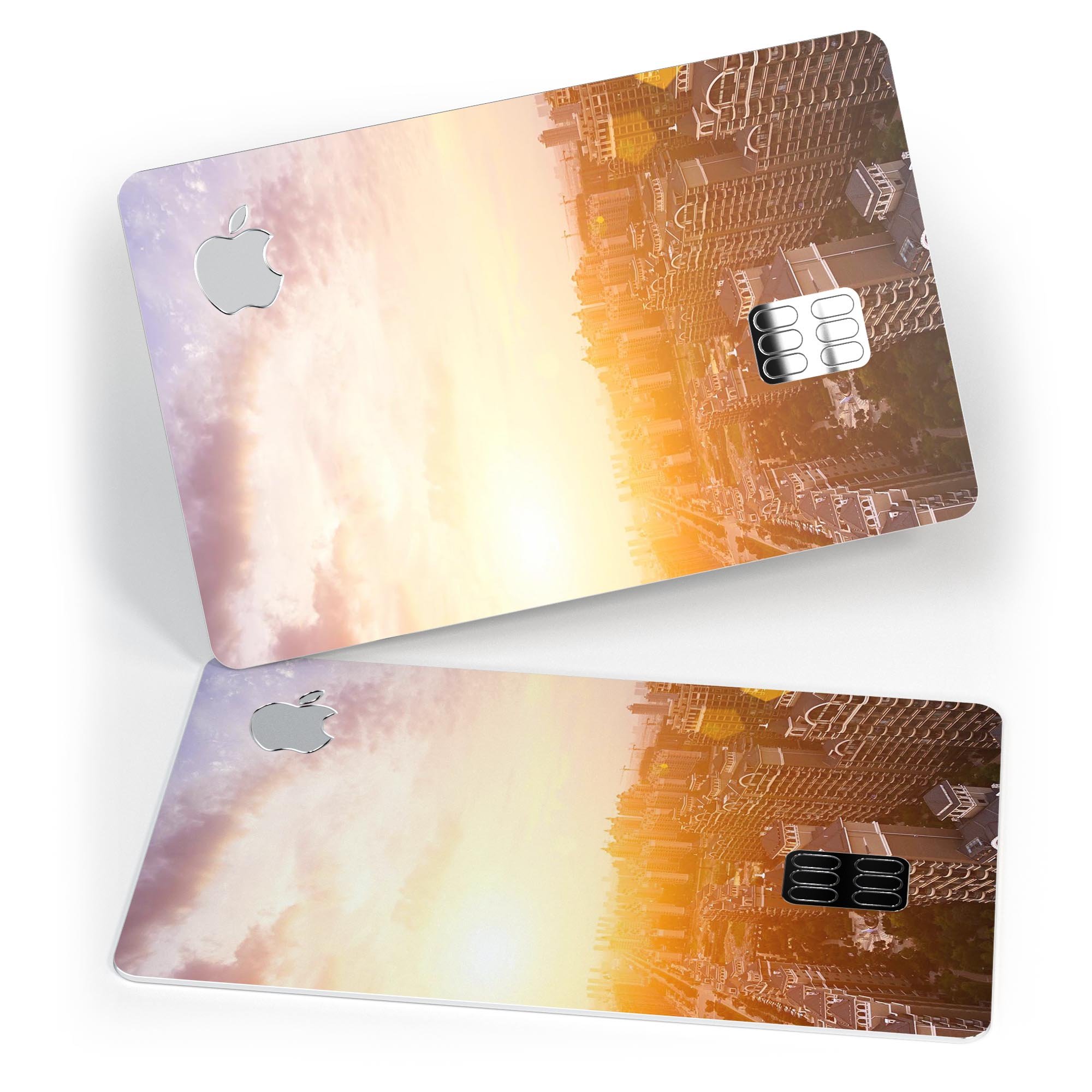 Cityscape at Sunset decal skin for Apple Card, showcasing vibrant colors and premium vinyl material.