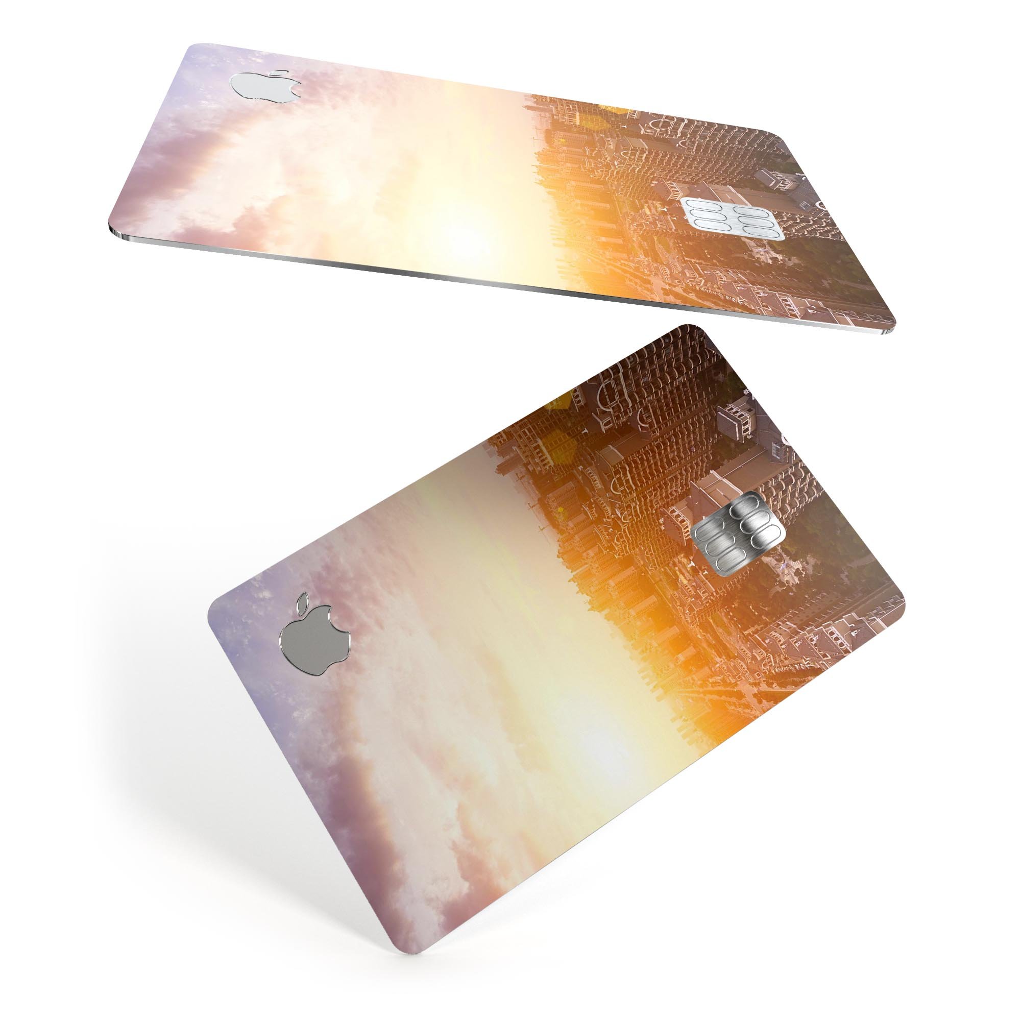 Cityscape at Sunset decal skin for Apple Card, showcasing vibrant colors and premium vinyl material.