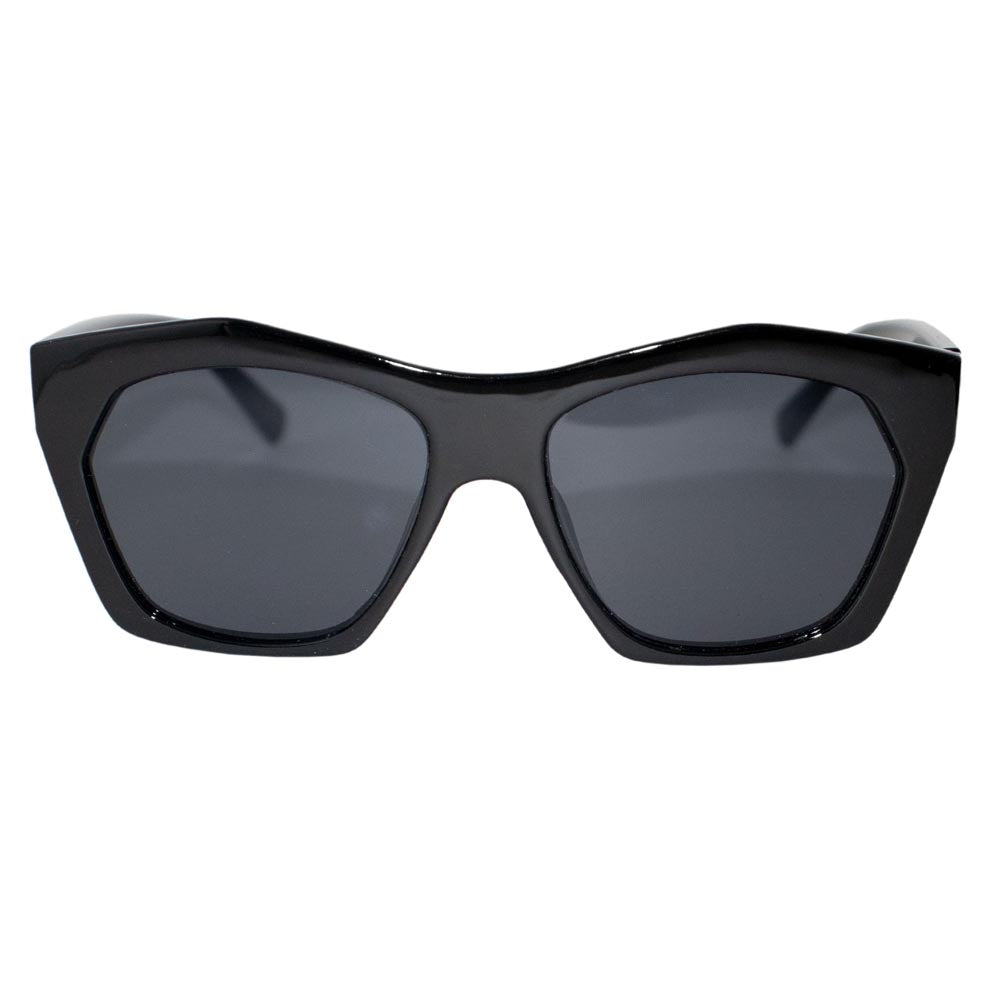 Clara sunglasses featuring a geometric oversized frame in glossy black and white torte colors.