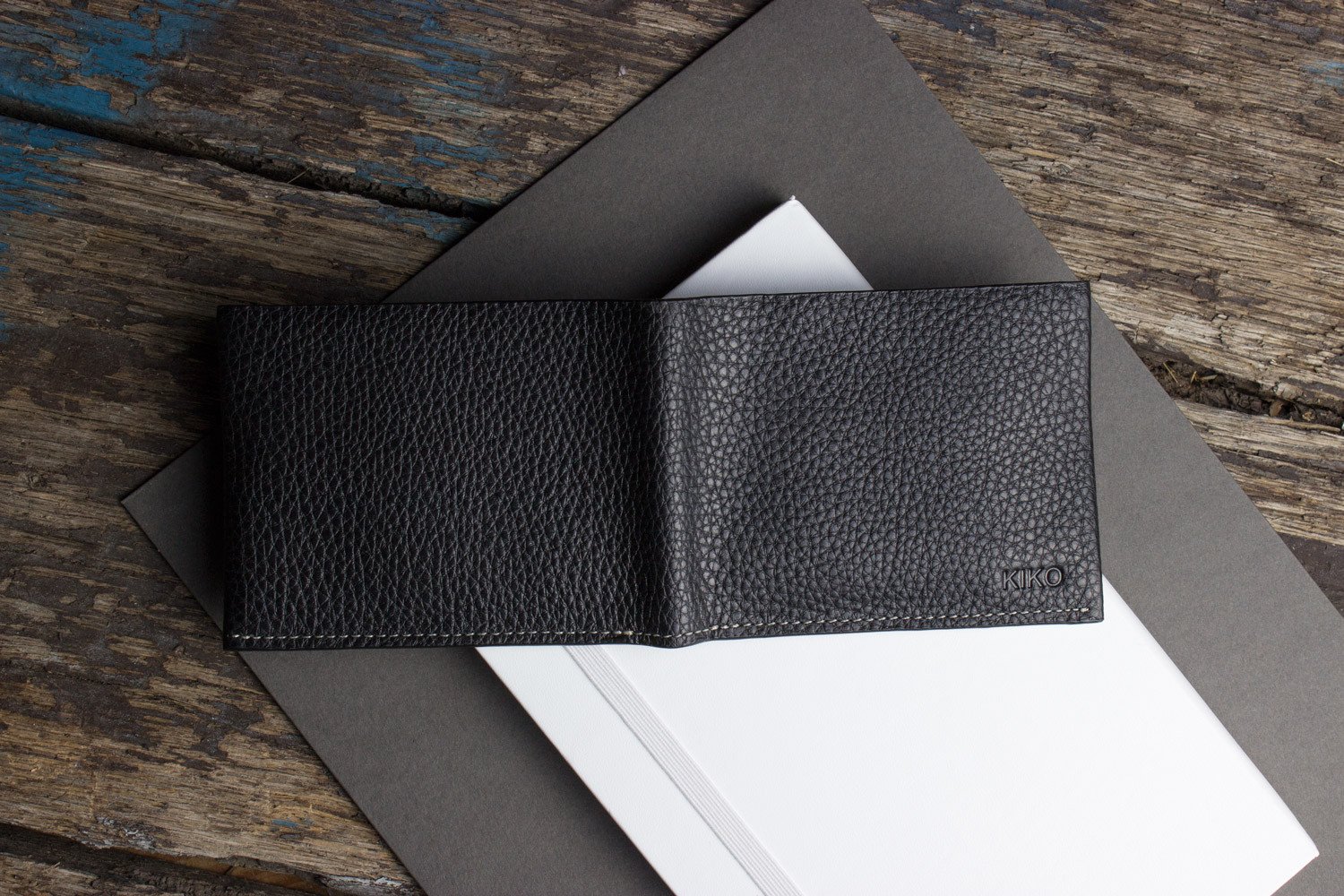 Classic Leather Wallet made from pebbled top grain cowhide with 6 card slots and contrast stitching.