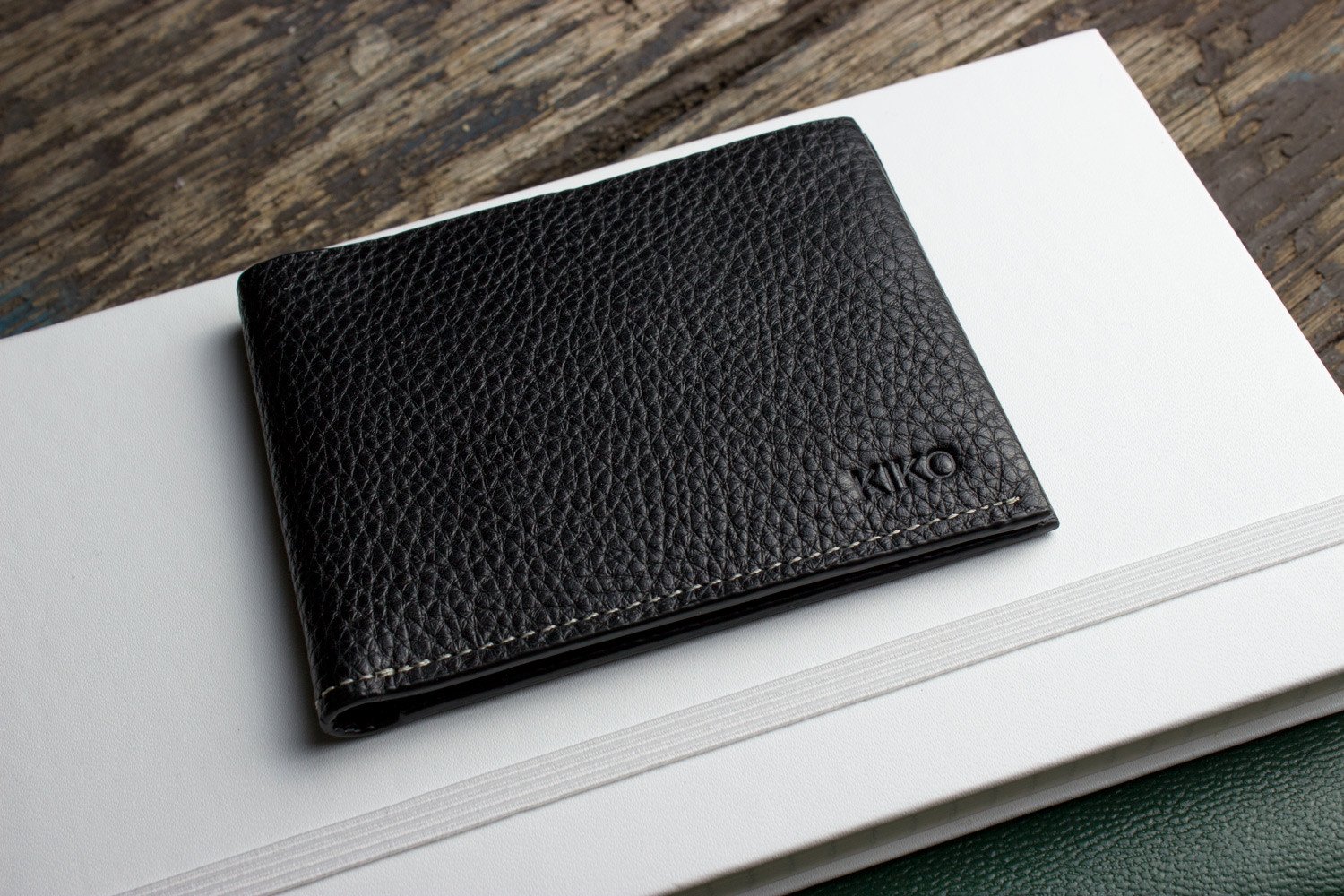 Classic Leather Wallet made from pebbled top grain cowhide with 6 card slots and contrast stitching.