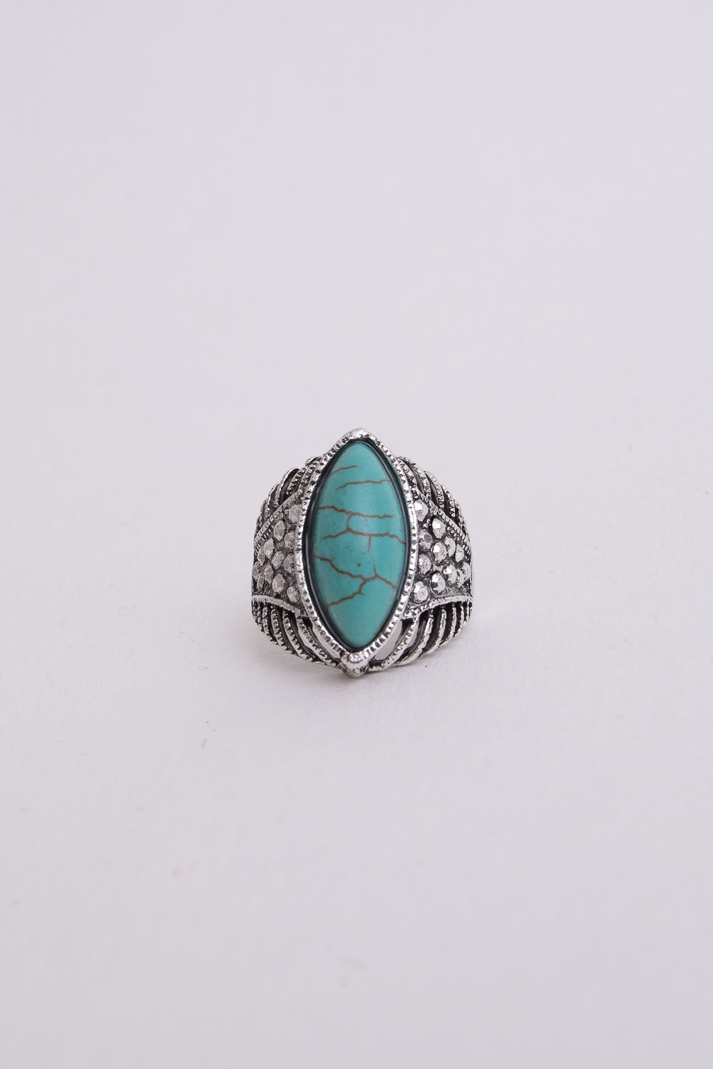 Classic Marquise Turquoise Ring featuring a vibrant turquoise stone set in a durable zinc alloy band, adjustable for a perfect fit.