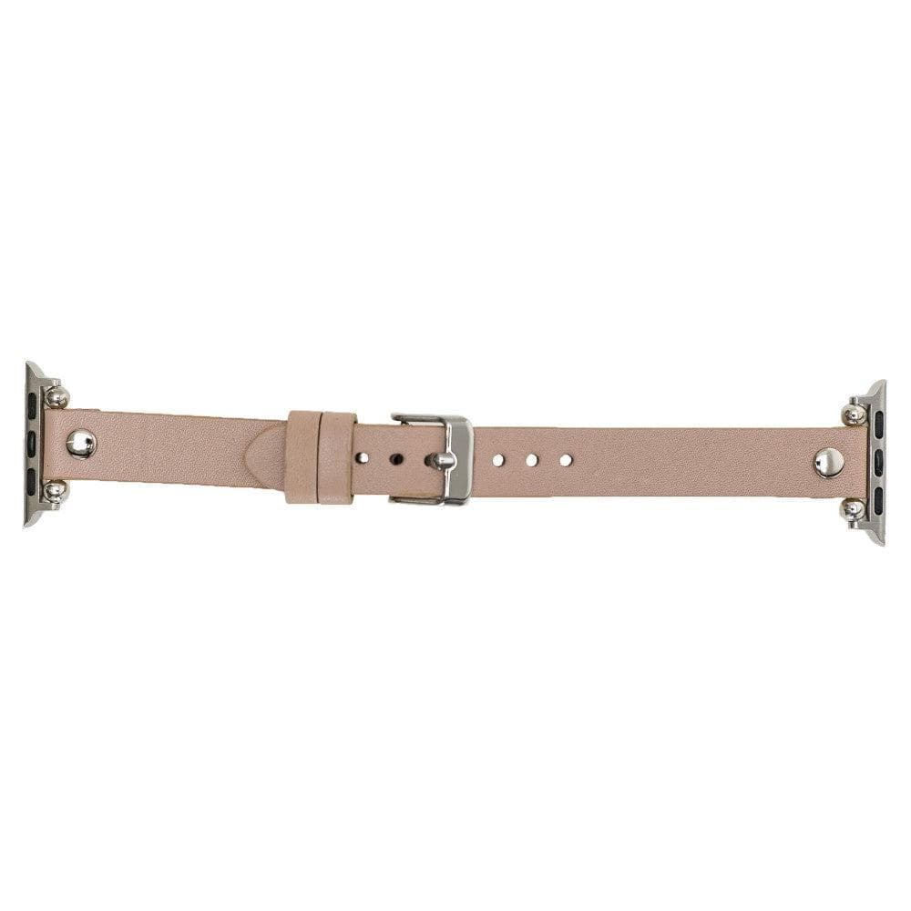 Clitheroe Ferro Apple Watch Leather Strap in premium full-grain leather with stainless steel buckle, showcasing personalization options.