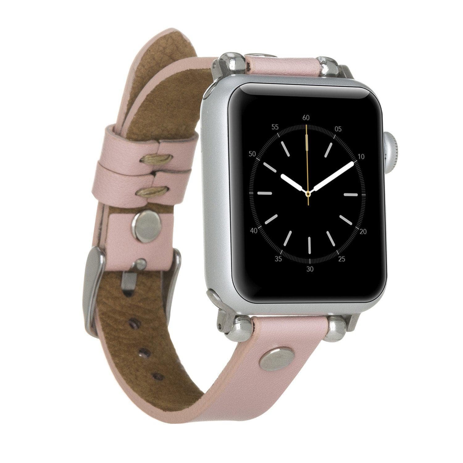 Clitheroe Ferro Apple Watch Leather Strap in premium full-grain leather with stainless steel buckle, showcasing personalization options.