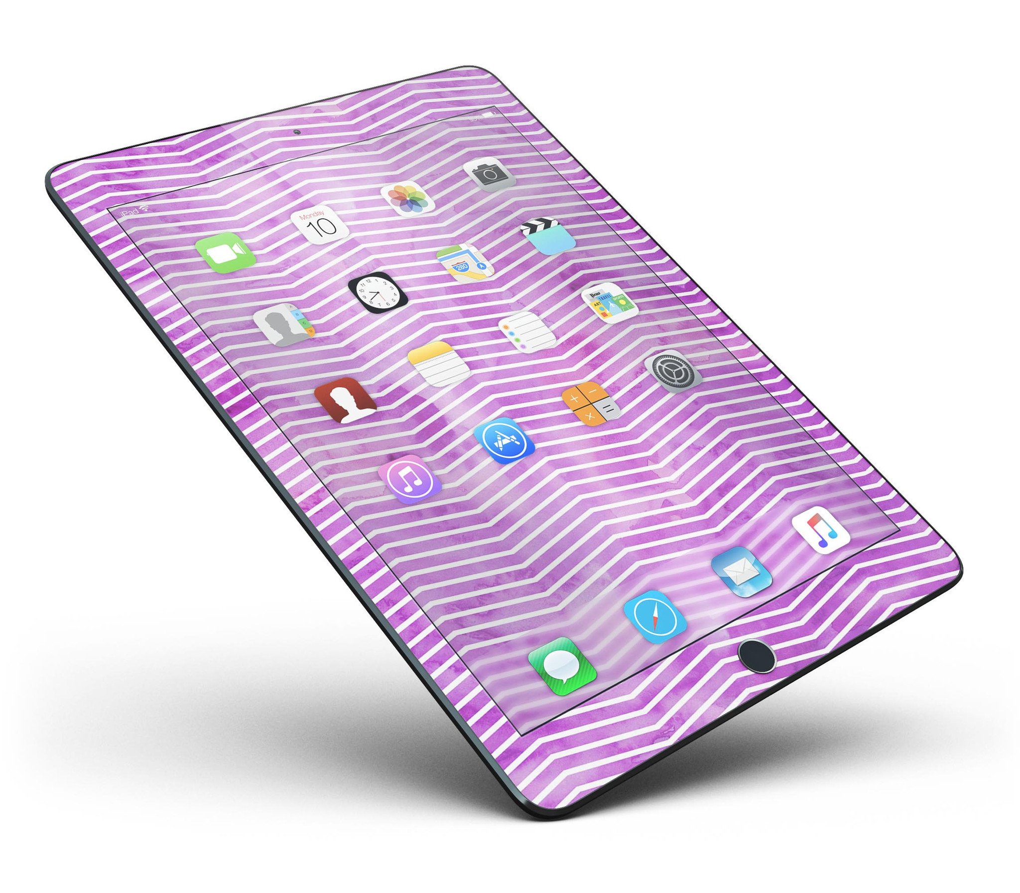 Clouded Purple Grunge Over White Chevron Full Body Skin for iPad, showcasing vibrant colors and stylish design.