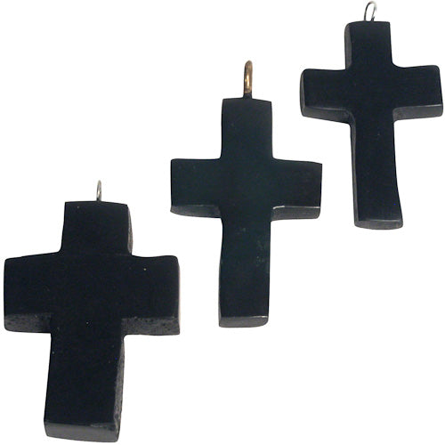 Handcrafted Coal Cross Pendant on a black cord, showcasing unique coal texture and design.