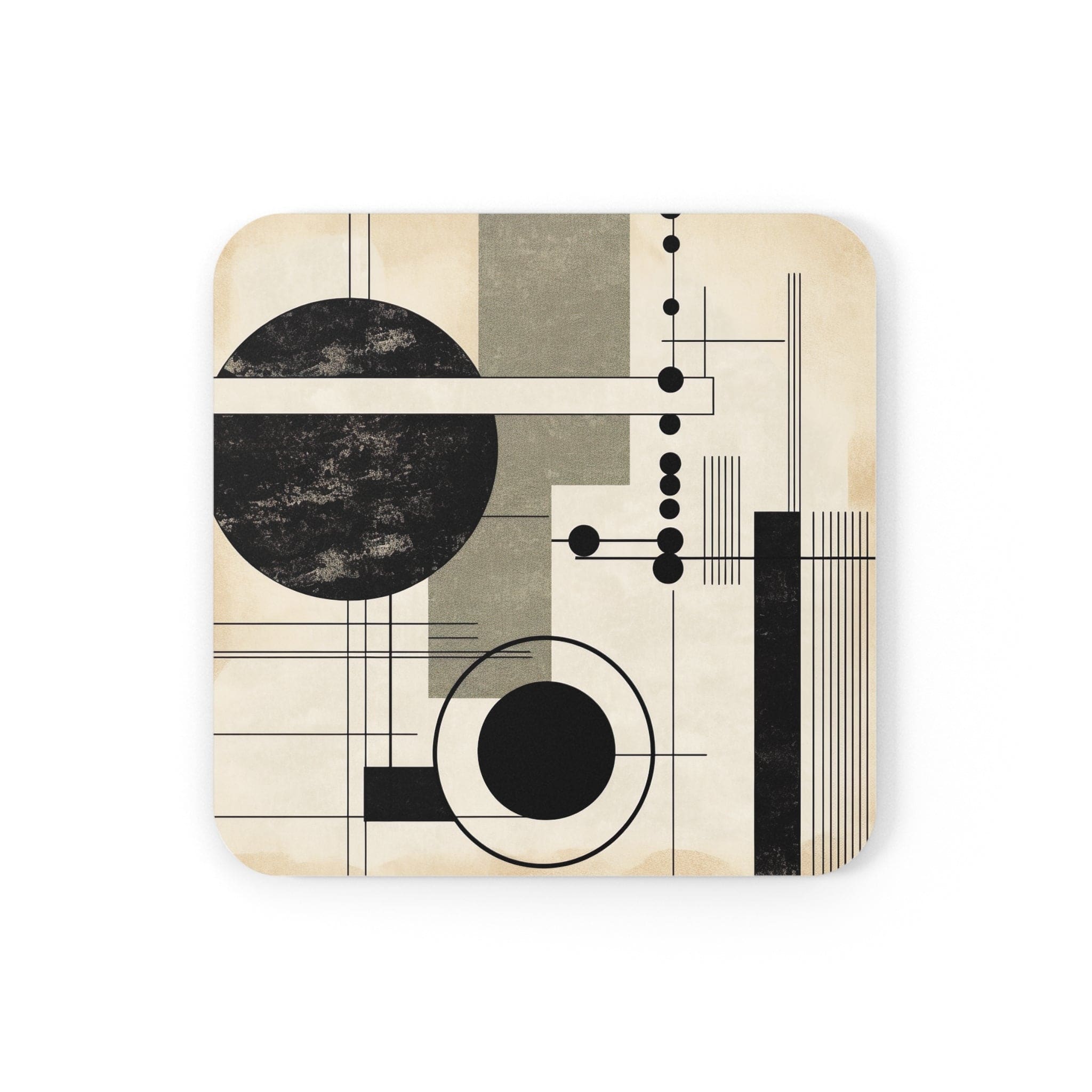 Coaster Set of 4 featuring abstract black, beige, and brown geometric designs, perfect for drinks.