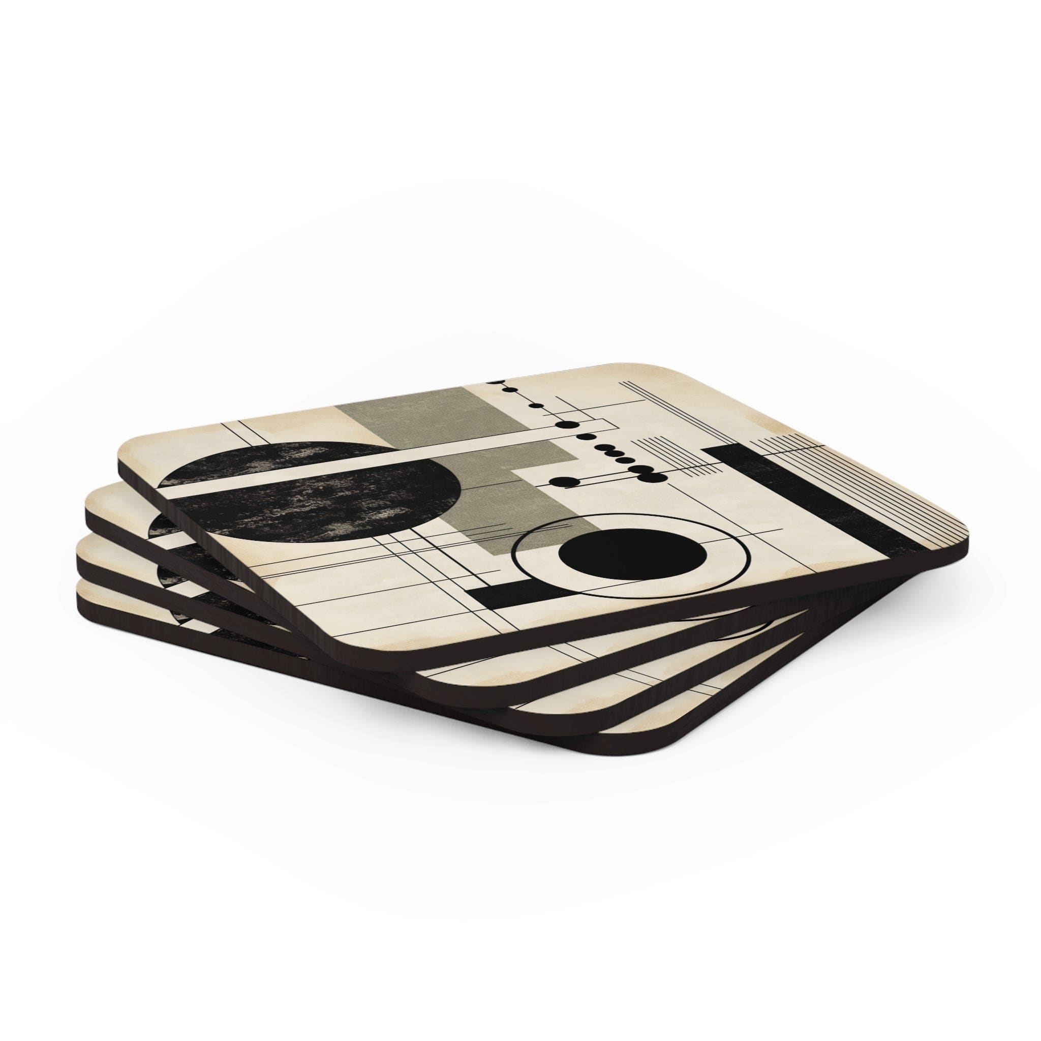 Coaster Set of 4 featuring abstract black, beige, and brown geometric designs, perfect for drinks.