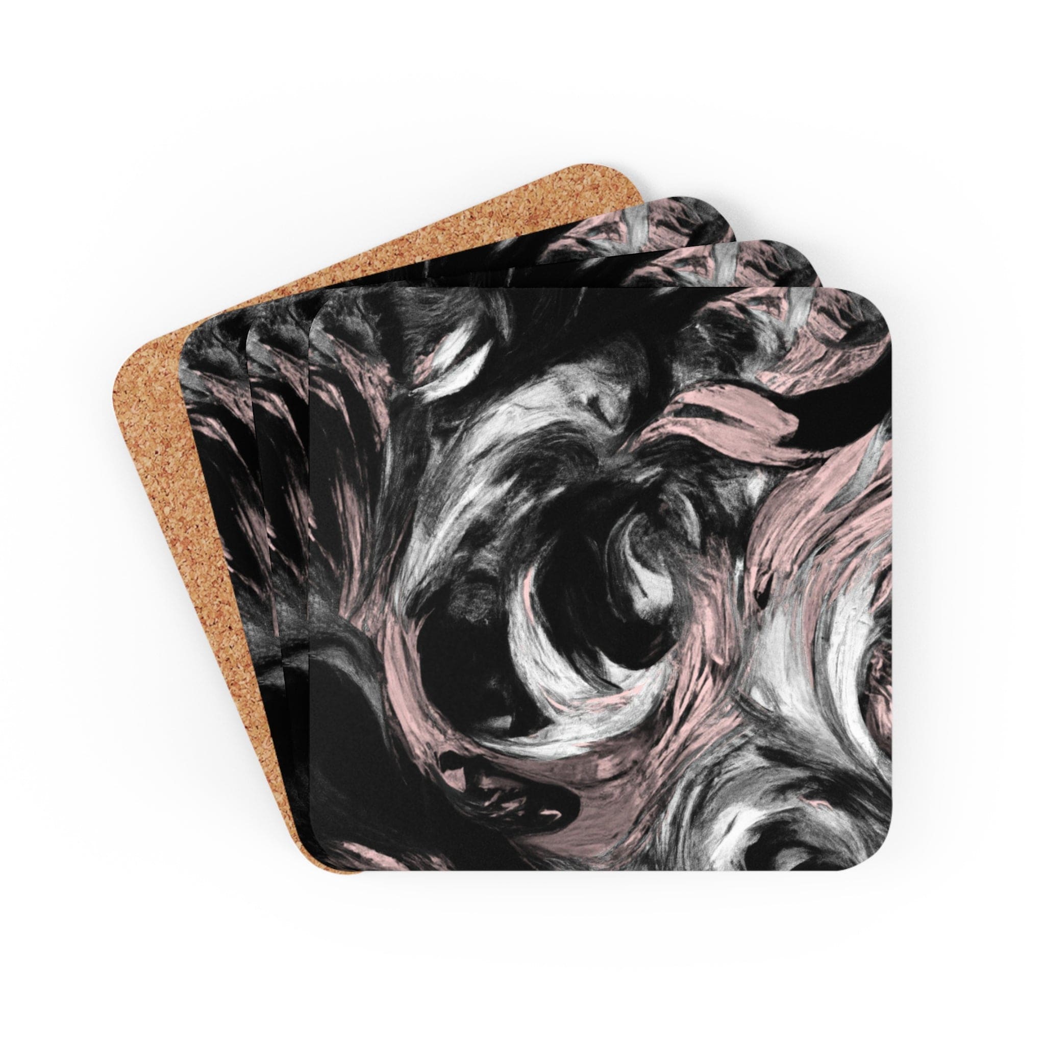 Coaster Set of 4 featuring a black, pink, and white abstract pattern, perfect for drinks and stylish tabletop decor.