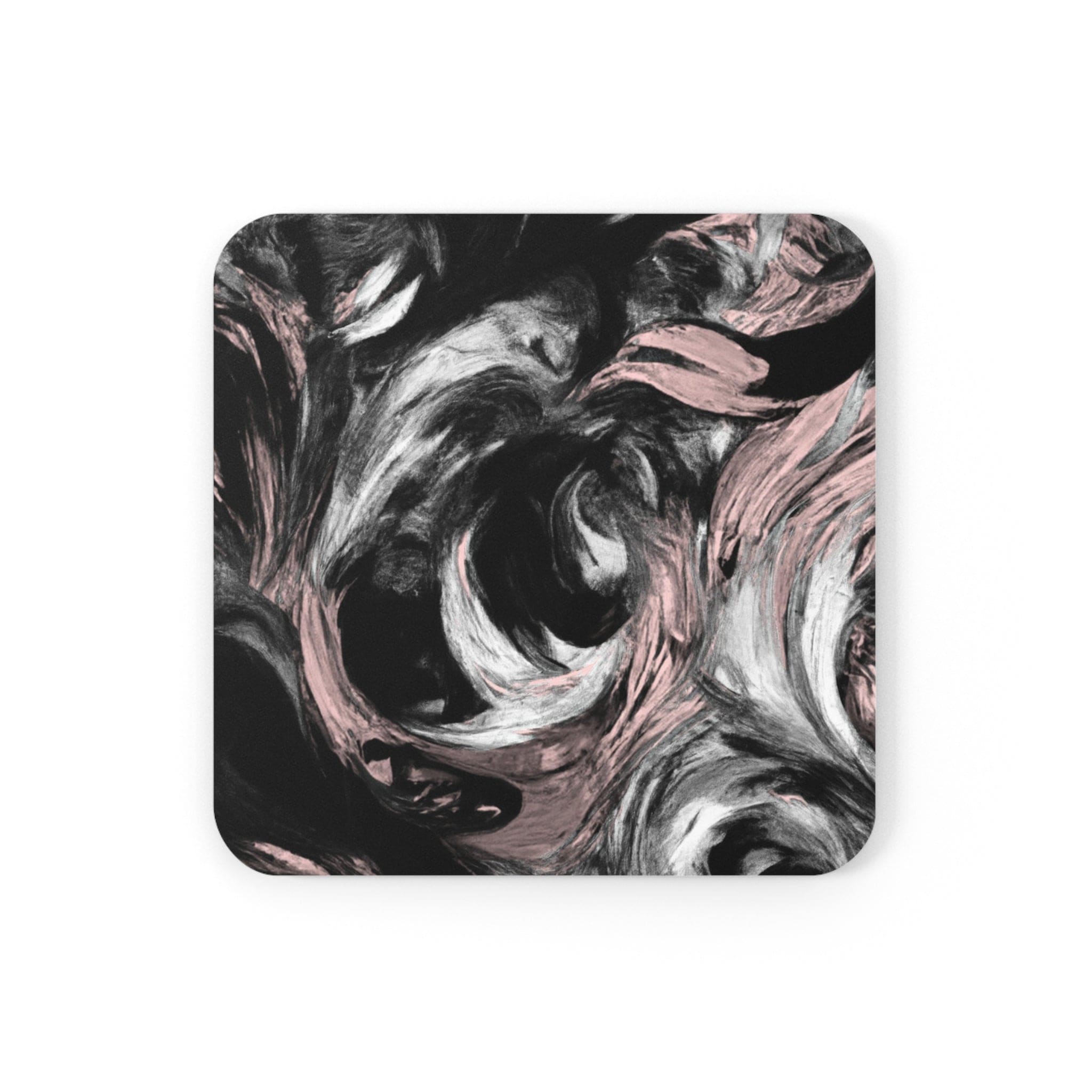 Coaster Set of 4 featuring a black, pink, and white abstract pattern, perfect for drinks and stylish tabletop decor.