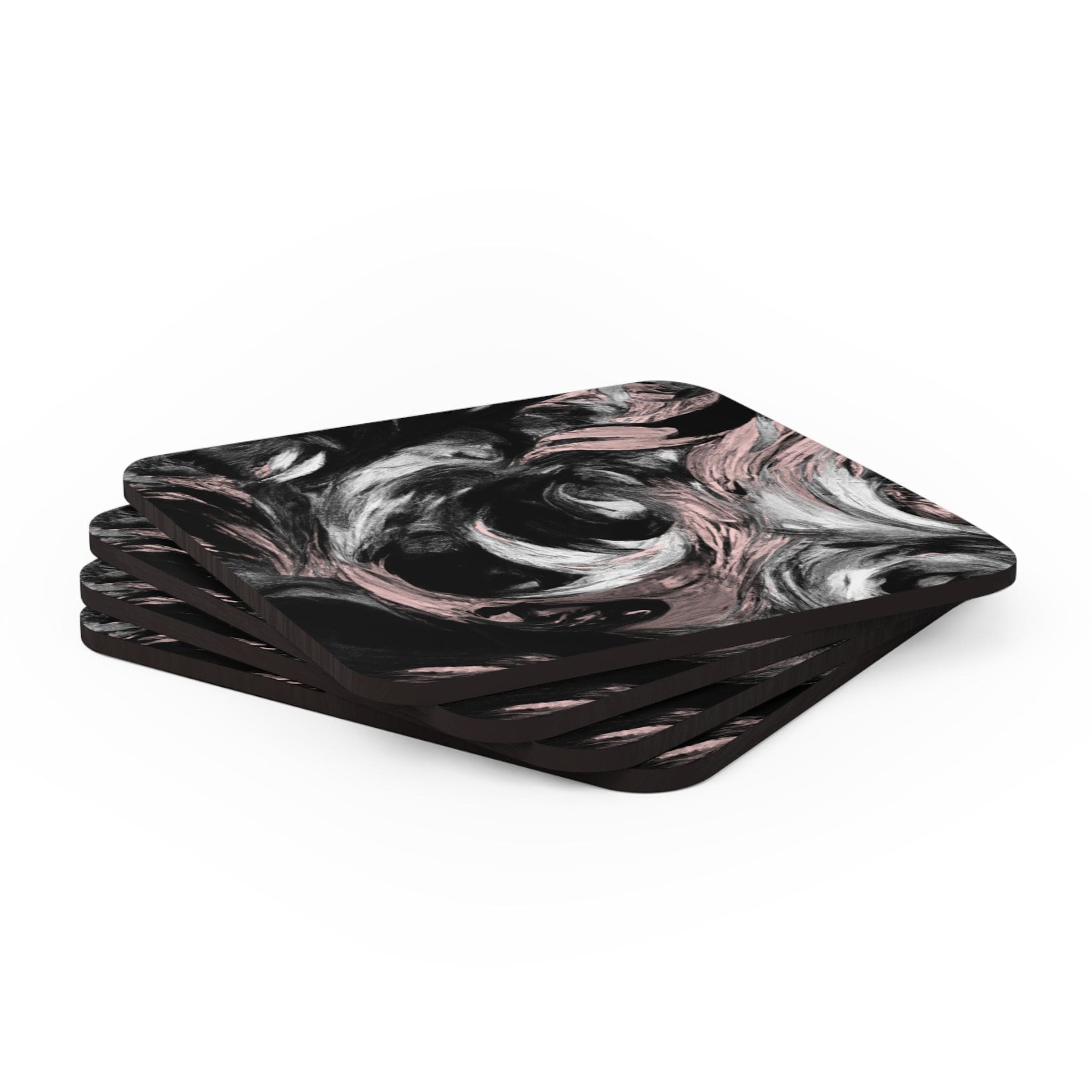 Coaster Set of 4 featuring a black, pink, and white abstract pattern, perfect for drinks and stylish tabletop decor.