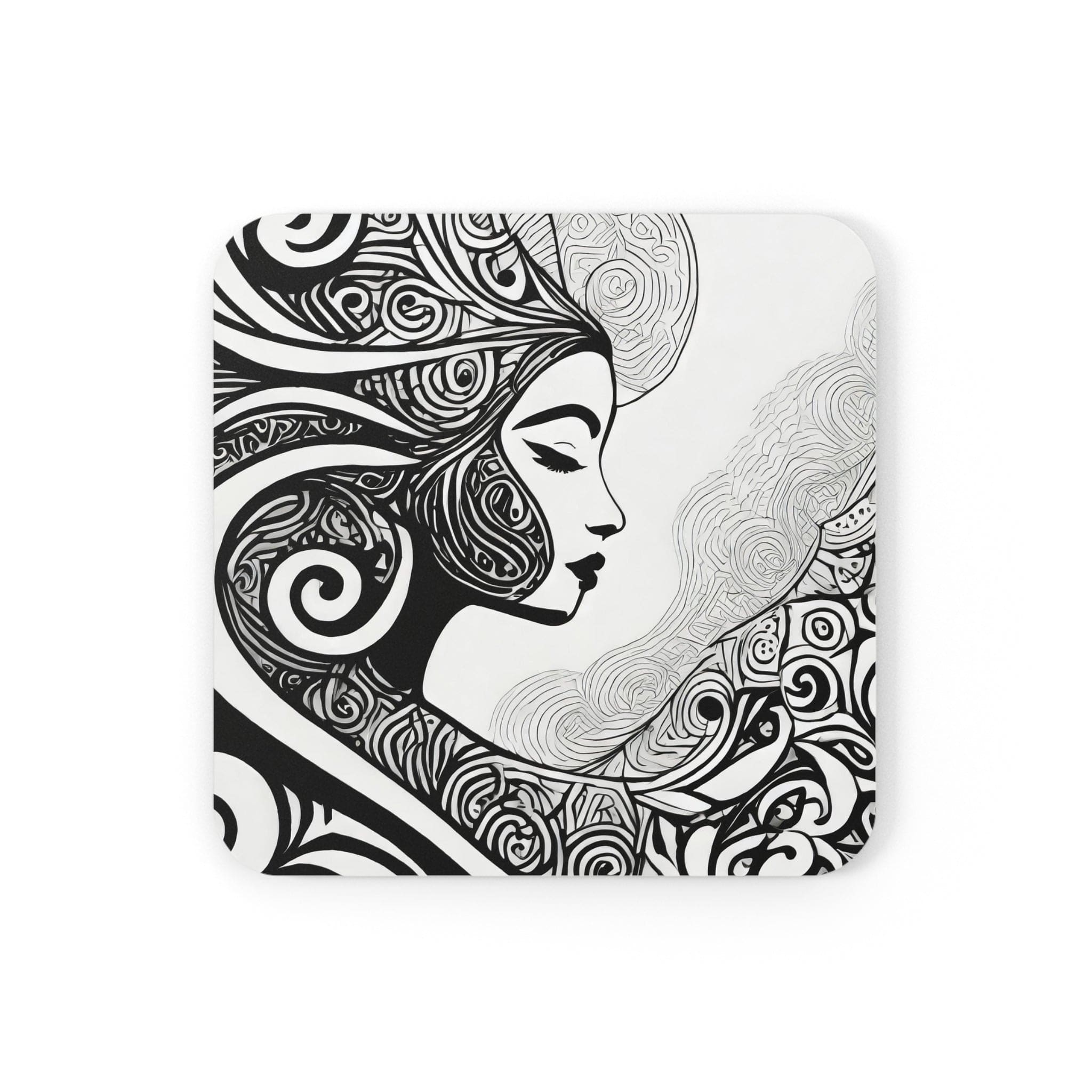 Coaster Set of 4 featuring elegant female black line art prints, perfect for drinks.