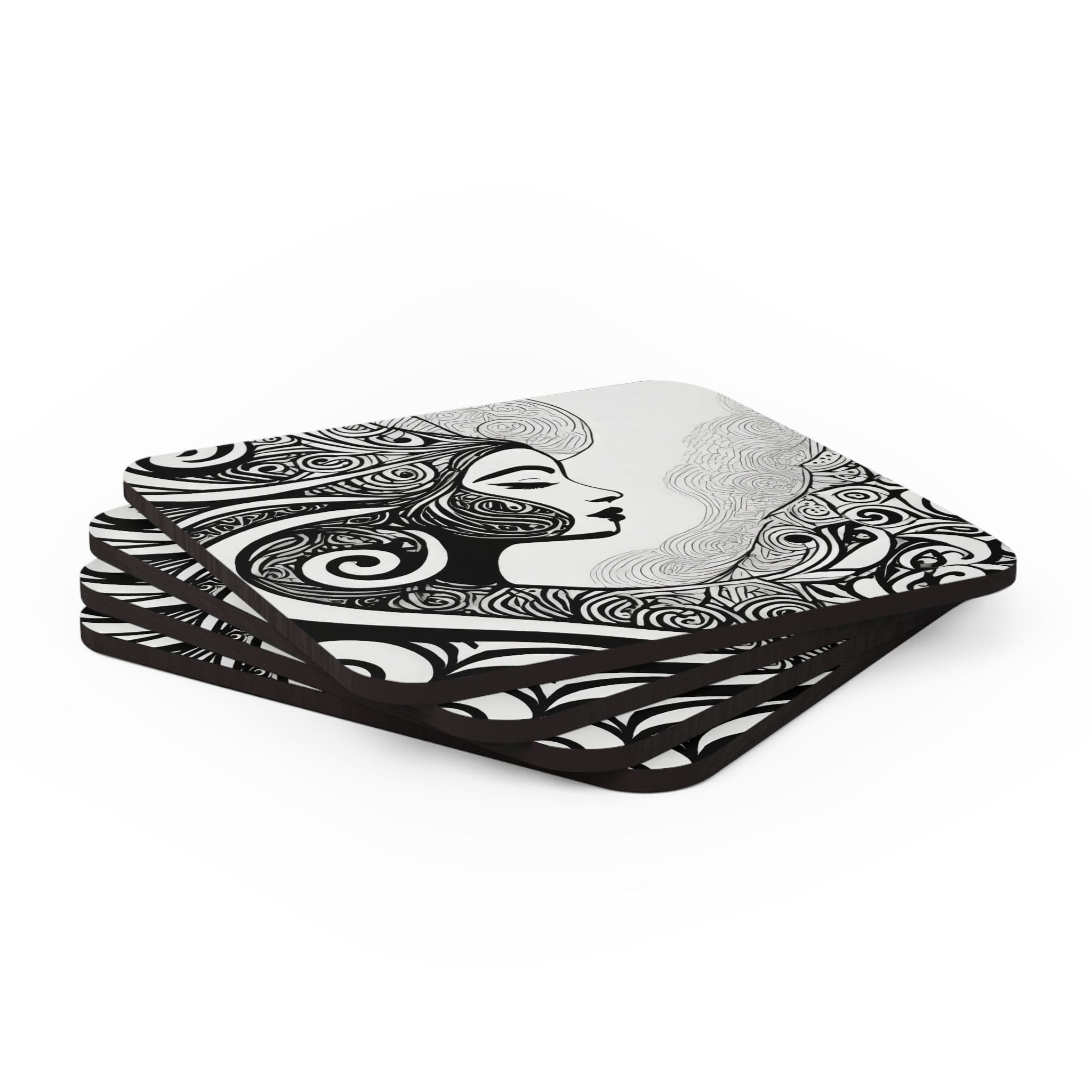 Coaster Set of 4 featuring elegant female black line art prints, perfect for drinks.