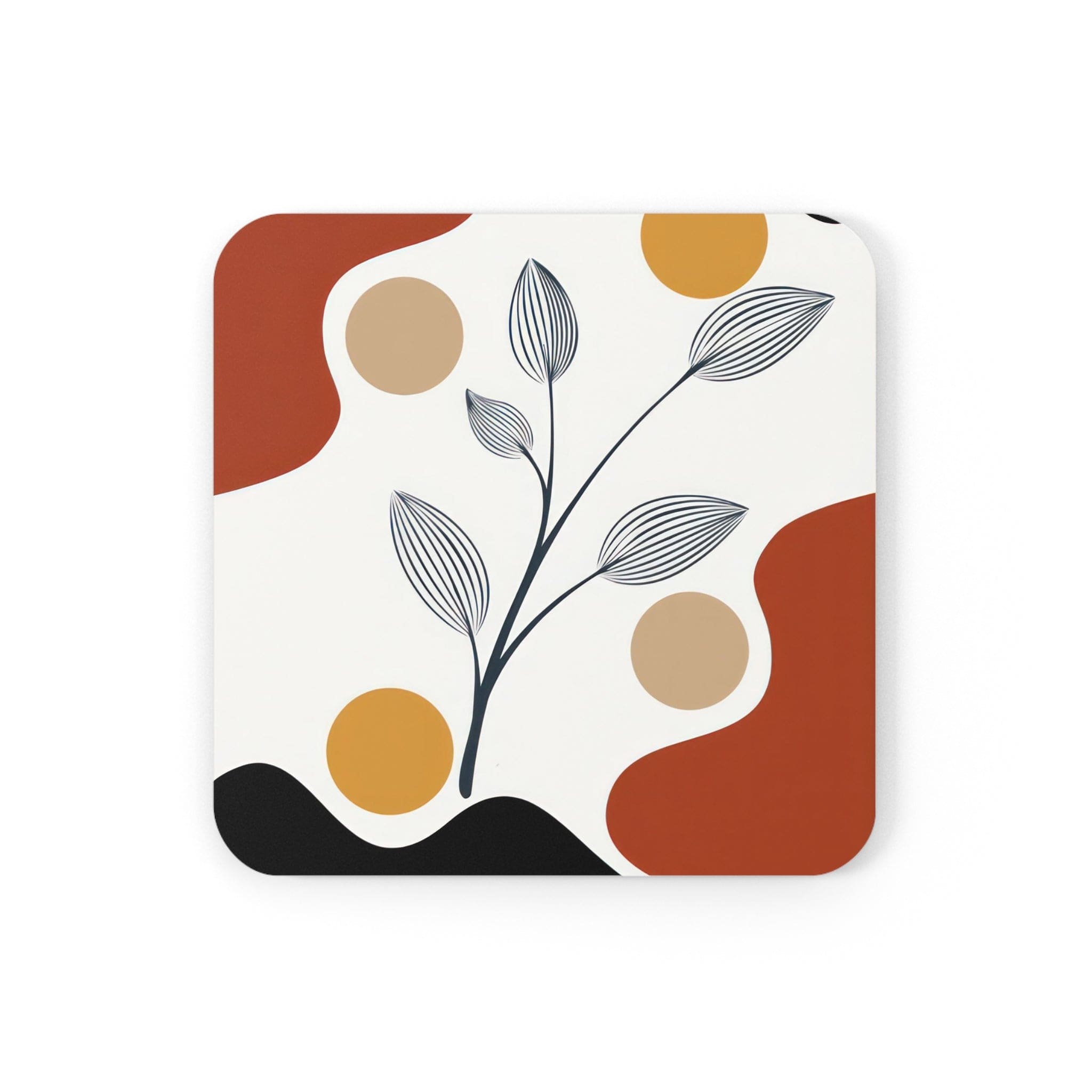 A stylish set of 4 coasters featuring floral line art prints, made from neoprene rubber with cork backing, ideal for drinks.