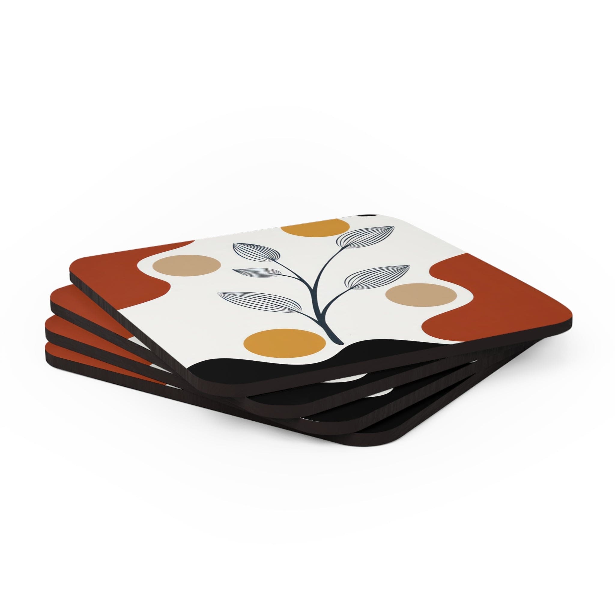 A stylish set of 4 coasters featuring floral line art prints, made from neoprene rubber with cork backing, ideal for drinks.