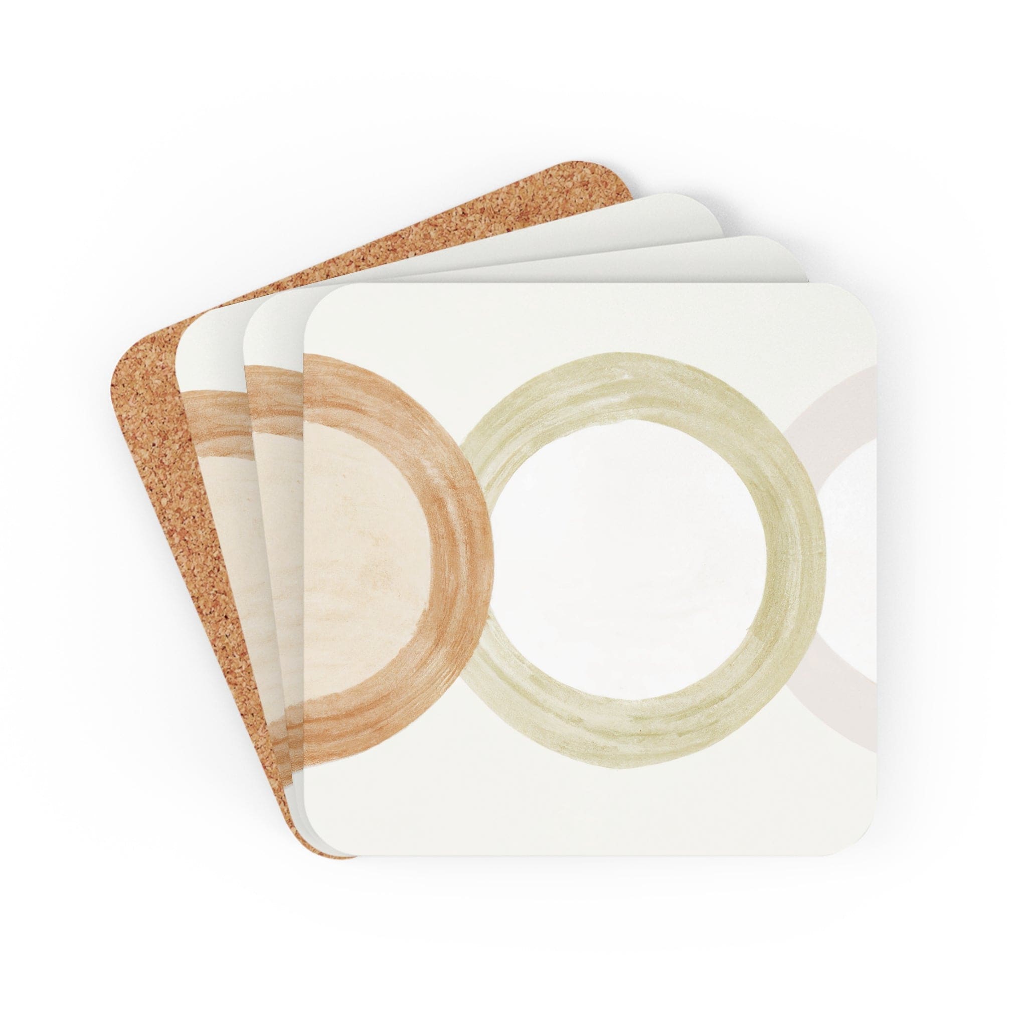 Coaster Set of 4 featuring pastel brown, beige, and green geometric triangular designs, ideal for protecting surfaces from drinks.