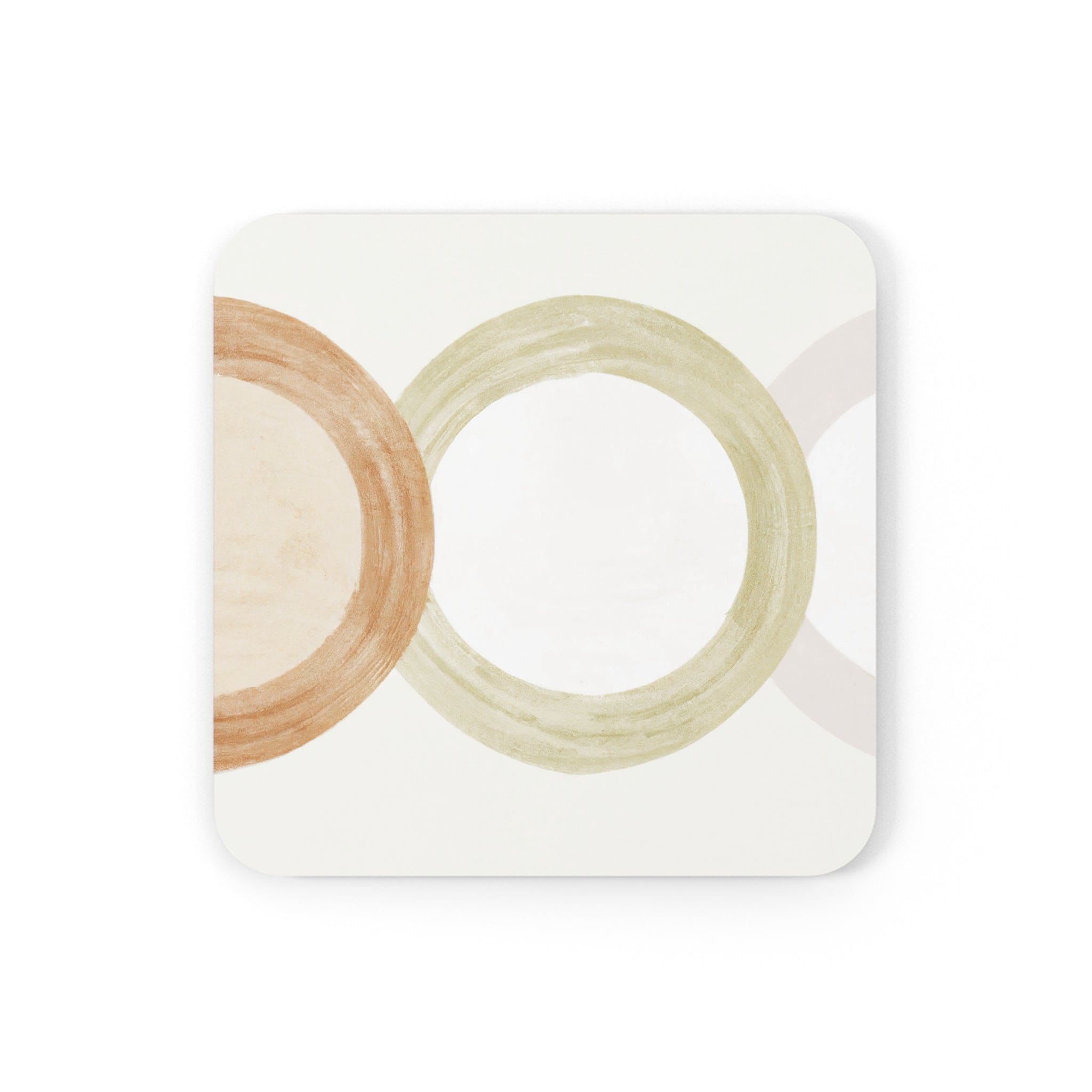 Coaster Set of 4 featuring pastel brown, beige, and green geometric triangular designs, ideal for protecting surfaces from drinks.