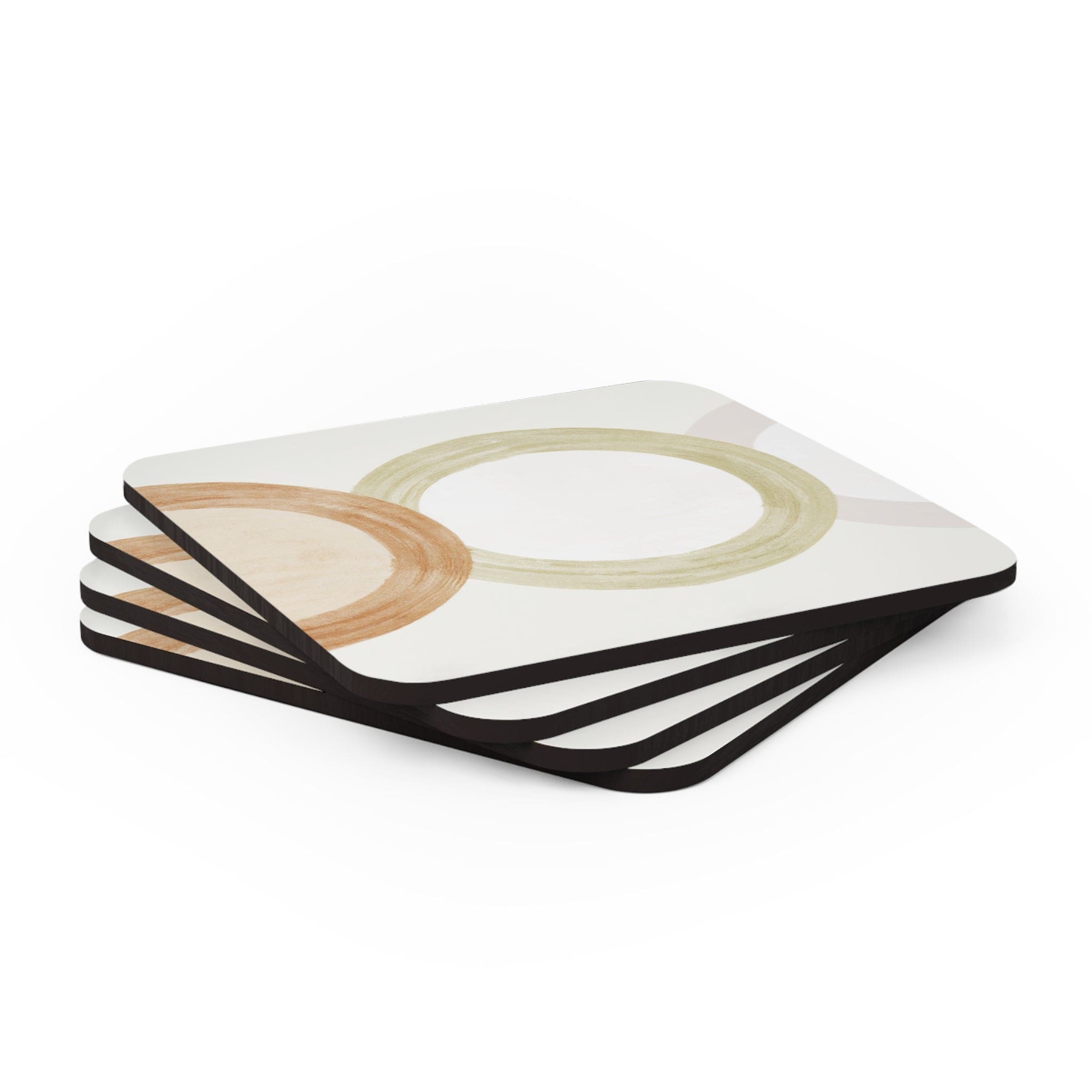 Coaster Set of 4 featuring pastel brown, beige, and green geometric triangular designs, ideal for protecting surfaces from drinks.