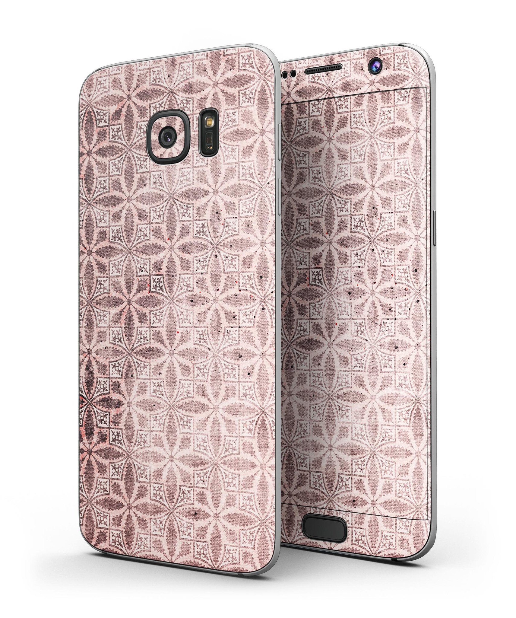 Cocoa and Light Pink Floral Cross Pattern skin kit for Samsung Galaxy S7 and S7 Edge, showcasing vibrant floral design.