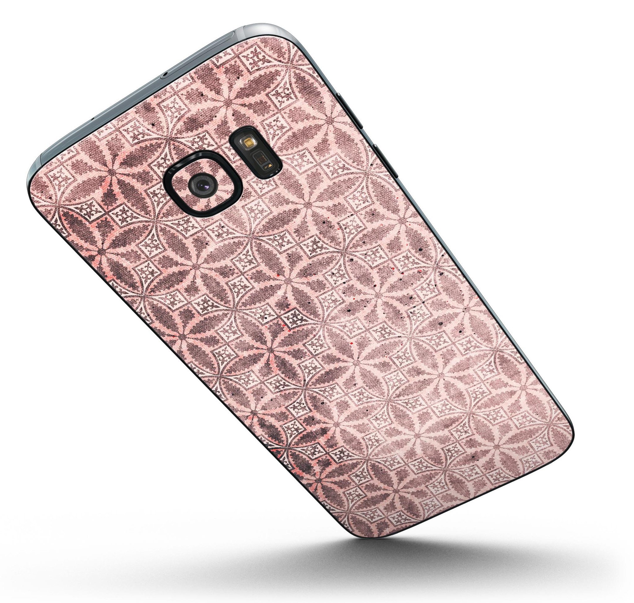 Cocoa and Light Pink Floral Cross Pattern skin kit for Samsung Galaxy S7 and S7 Edge, showcasing vibrant floral design.