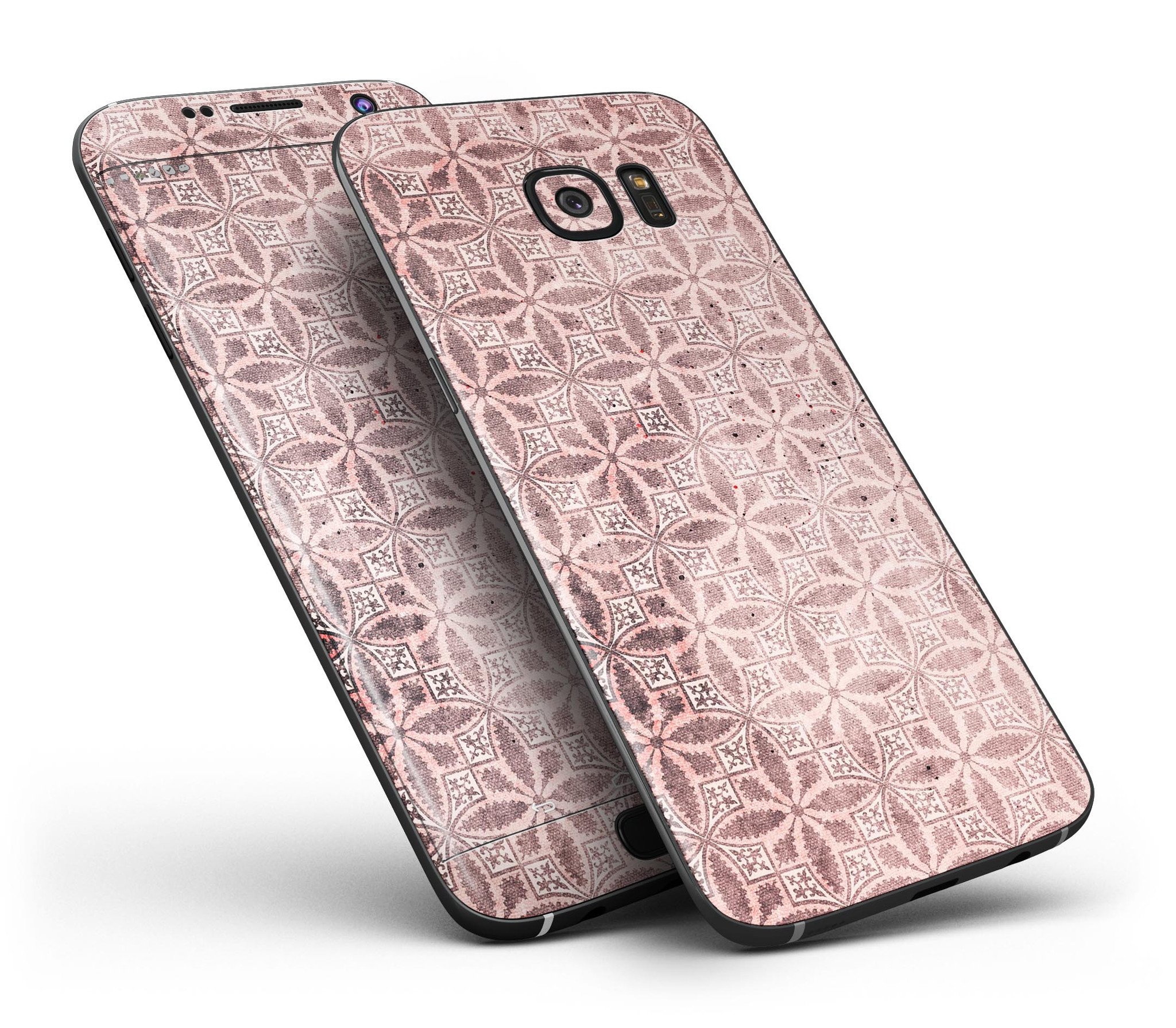 Cocoa and Light Pink Floral Cross Pattern skin kit for Samsung Galaxy S7 and S7 Edge, showcasing vibrant floral design.