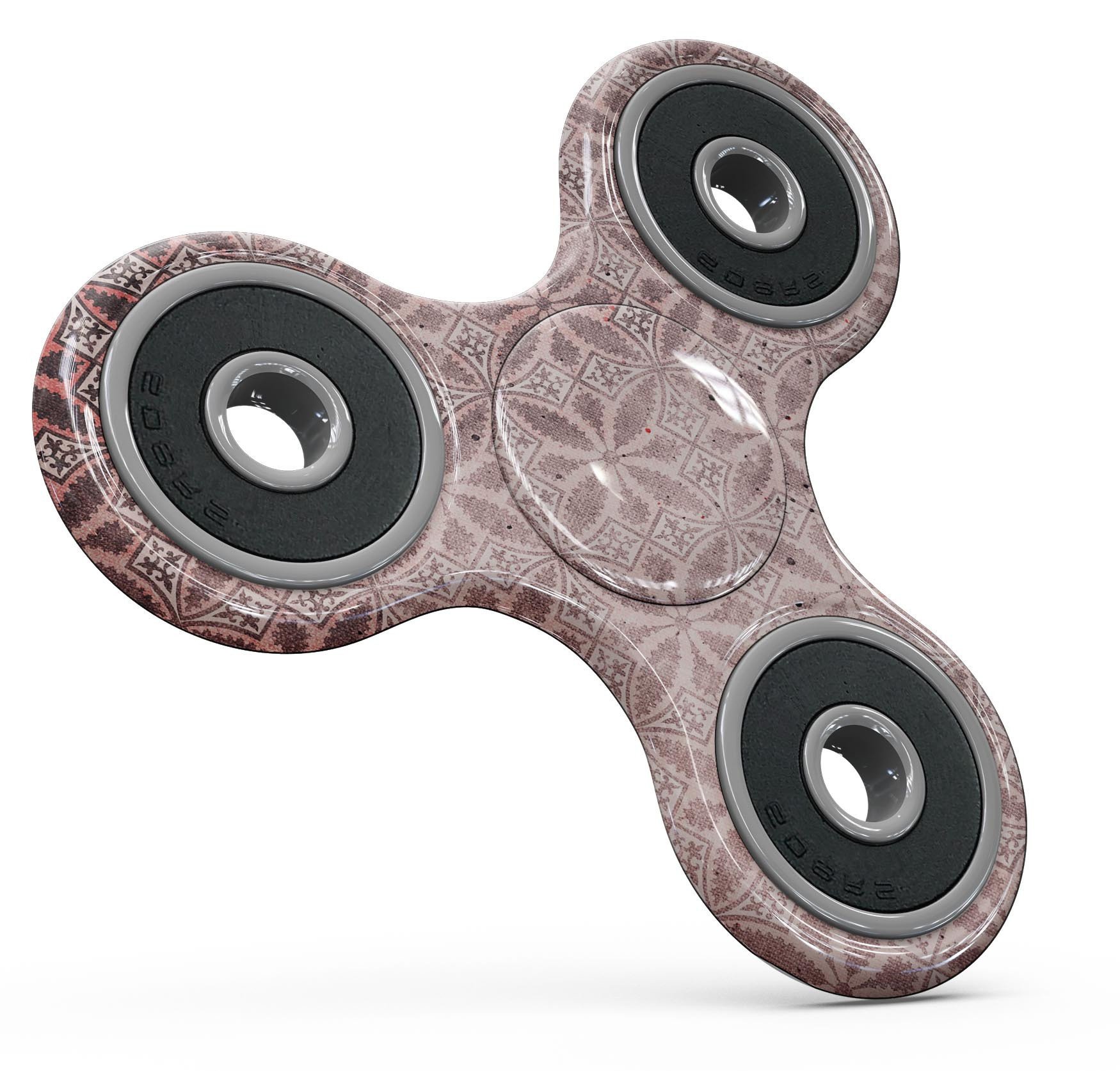 Cocoa and Light Pink Floral Cross Pattern Full-Body Fidget Spinner skin, showcasing vibrant floral design on premium vinyl.