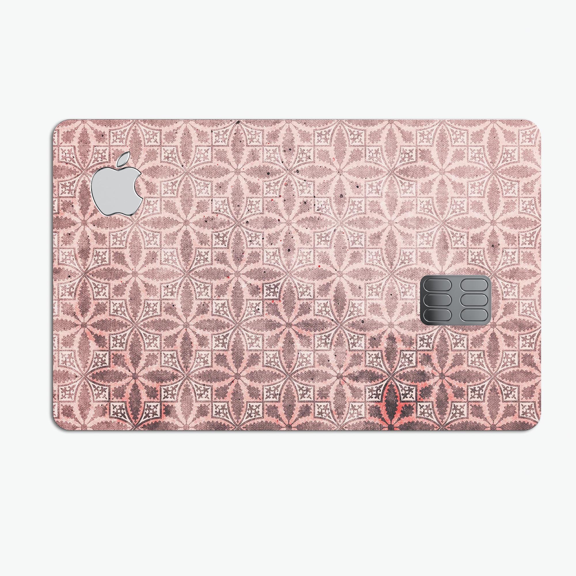 Cocoa and Light Pink Floral Cross Pattern decal for Apple Card, showcasing a stylish floral design on a premium vinyl surface.