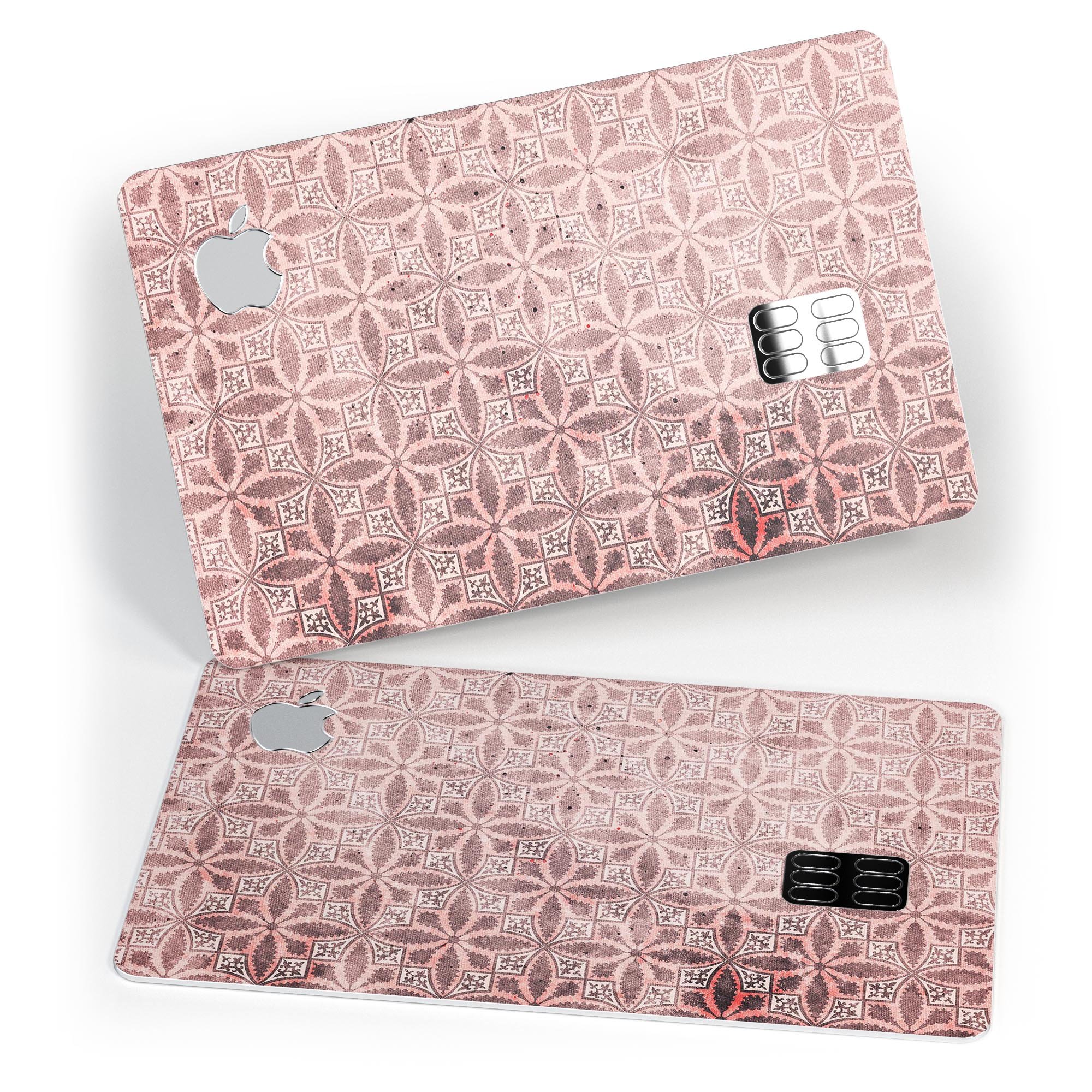 Cocoa and Light Pink Floral Cross Pattern decal for Apple Card, showcasing a stylish floral design on a premium vinyl surface.