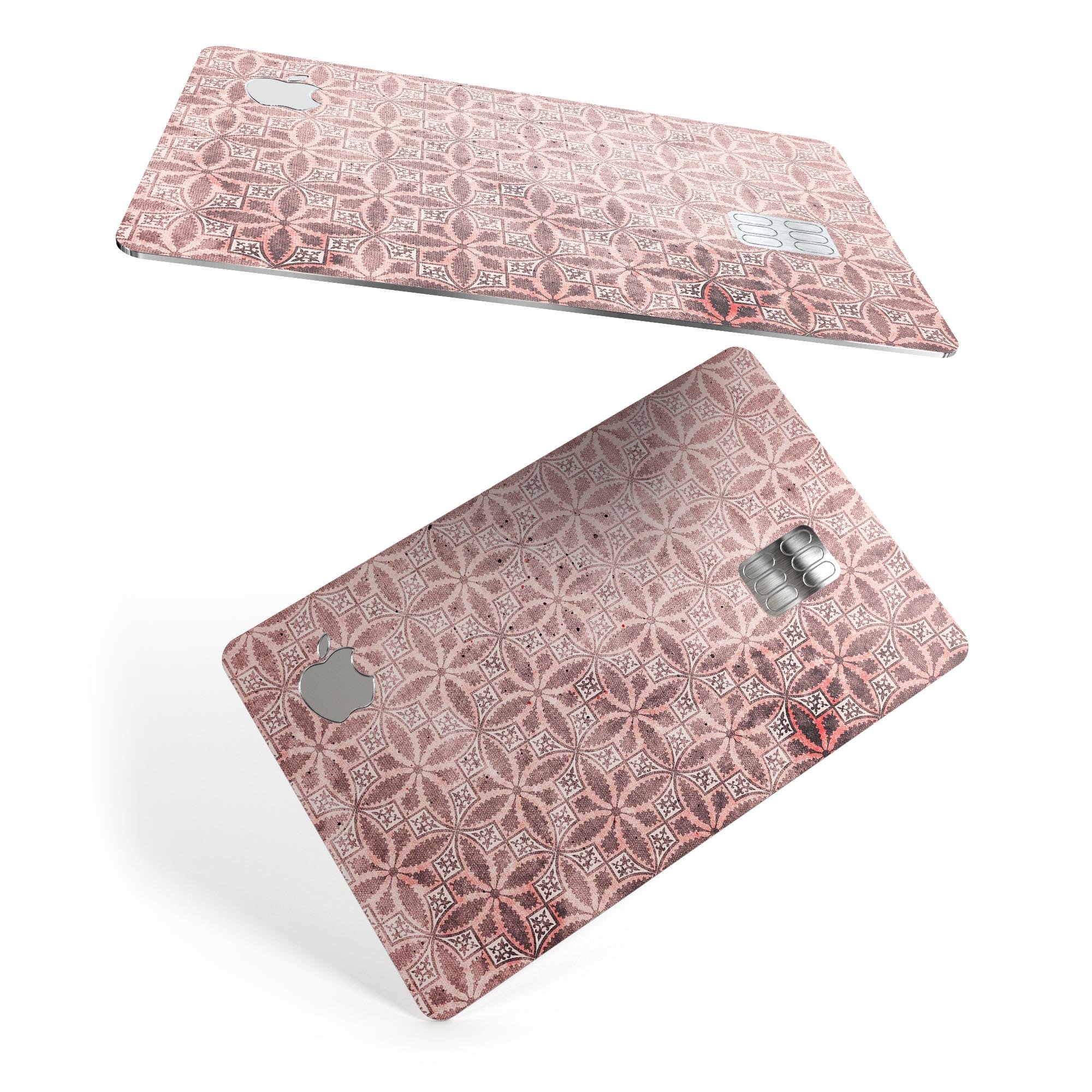 Cocoa and Light Pink Floral Cross Pattern decal for Apple Card, showcasing a stylish floral design on a premium vinyl surface.