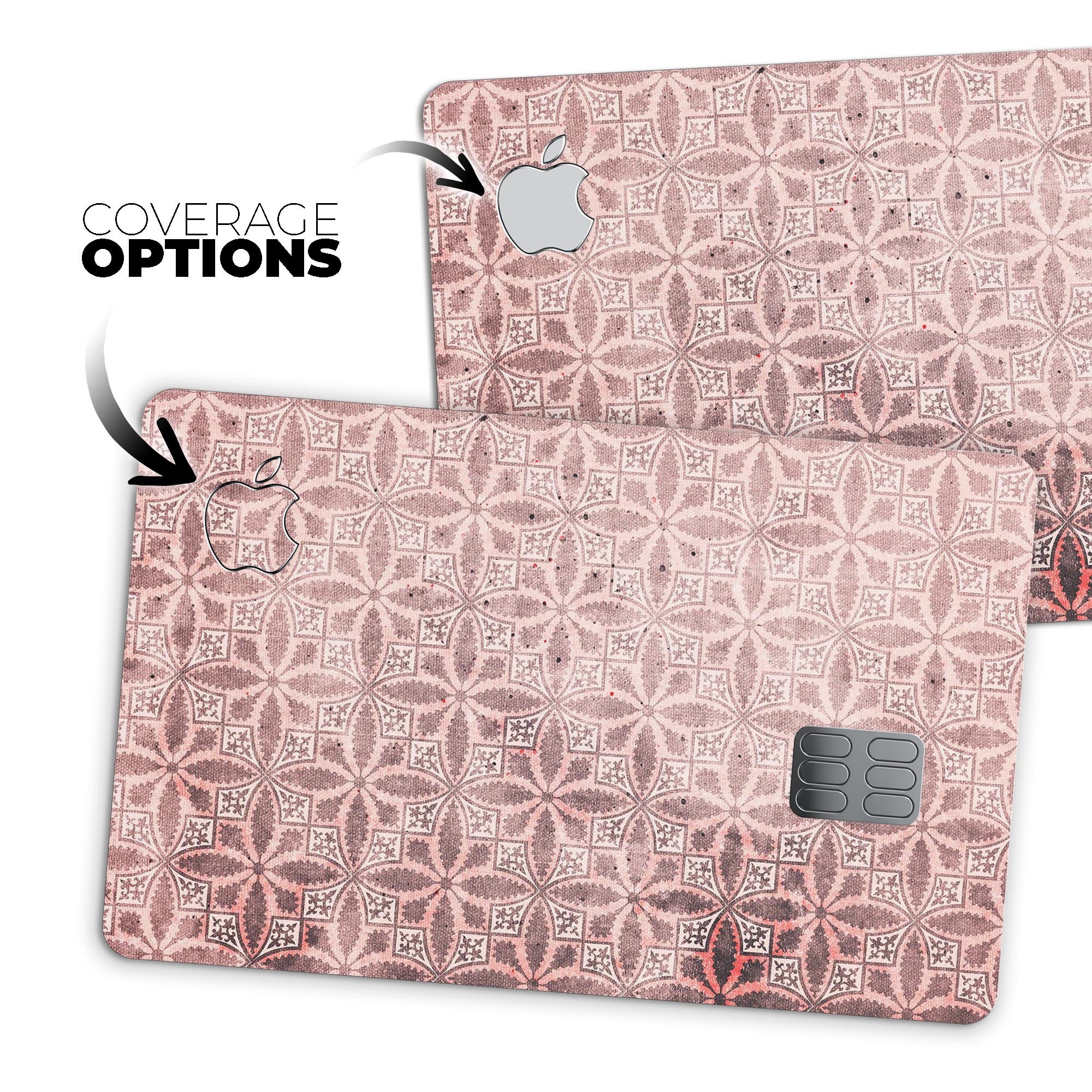 Cocoa and Light Pink Floral Cross Pattern decal for Apple Card, showcasing a stylish floral design on a premium vinyl surface.