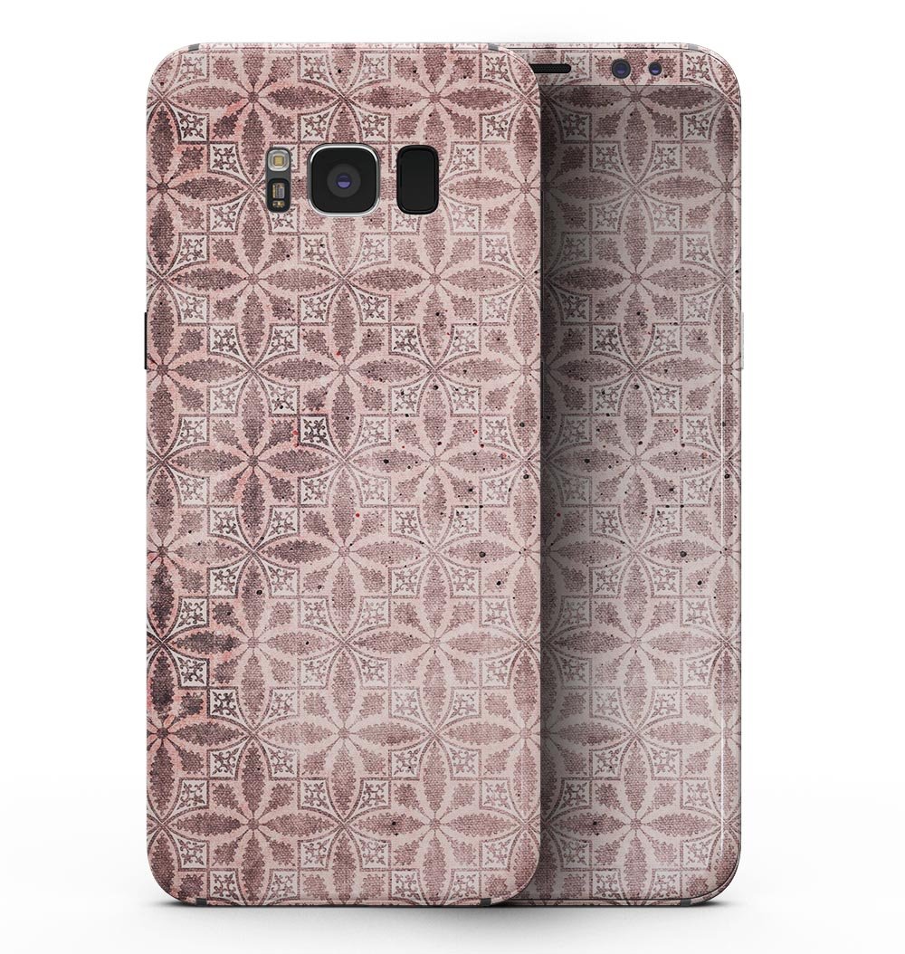 Cocoa and Light Pink Floral Cross Pattern skin for Samsung Galaxy S8, showcasing vibrant floral design and premium vinyl material.