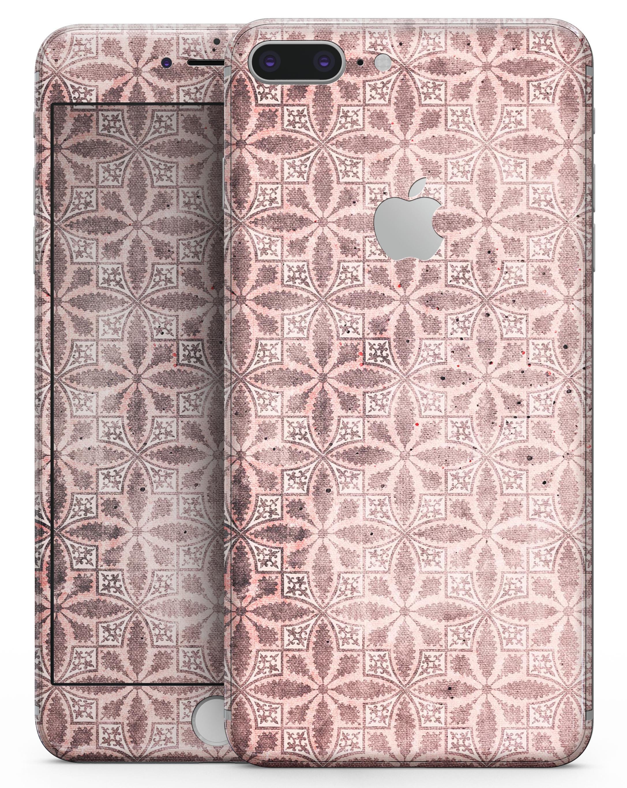 Cocoa and Light Pink Floral Cross Pattern skin for iPhone 8, showcasing vibrant floral design on a sleek vinyl surface.