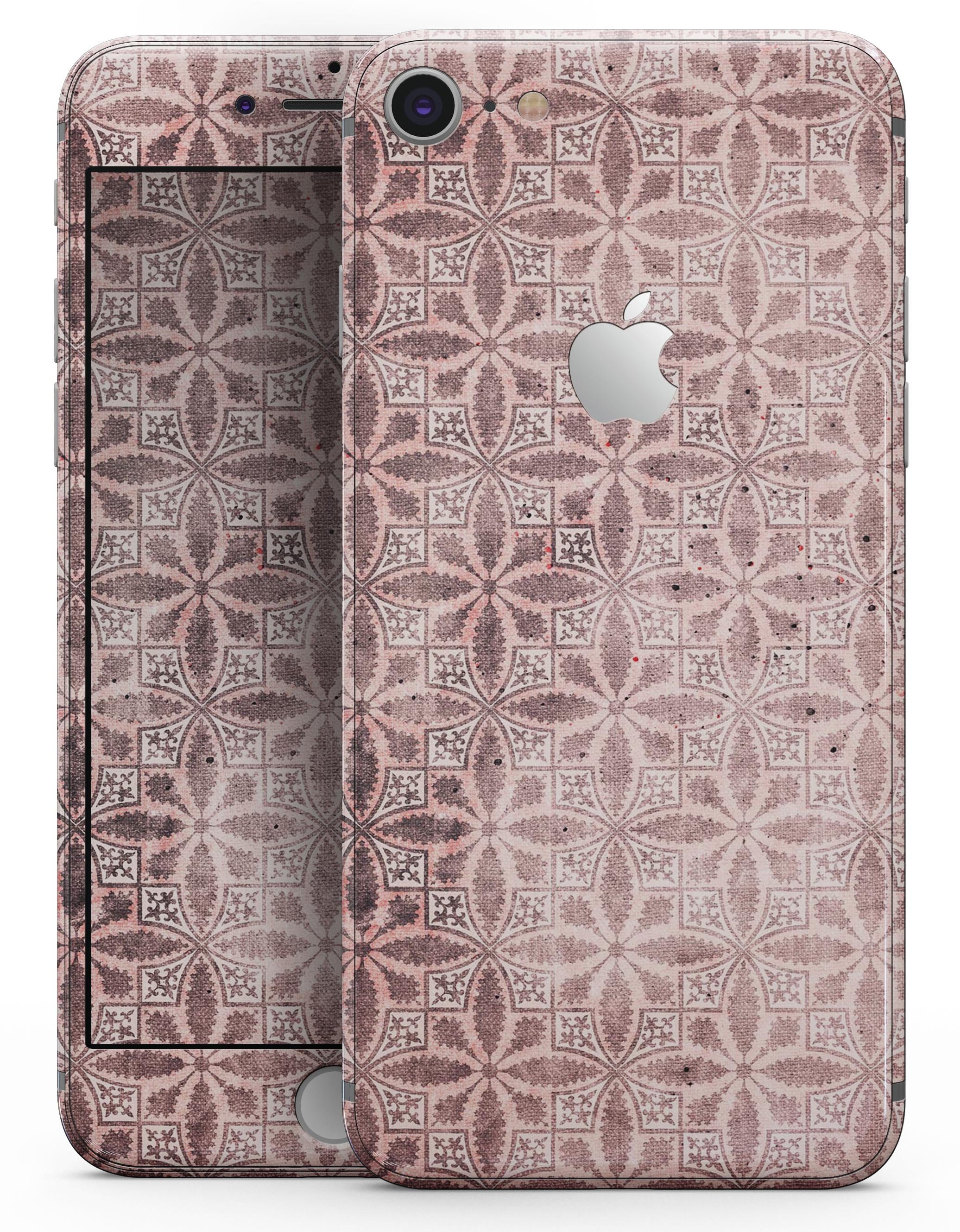 Cocoa and Light Pink Floral Cross Pattern skin for iPhone 8, showcasing vibrant floral design on a sleek vinyl surface.