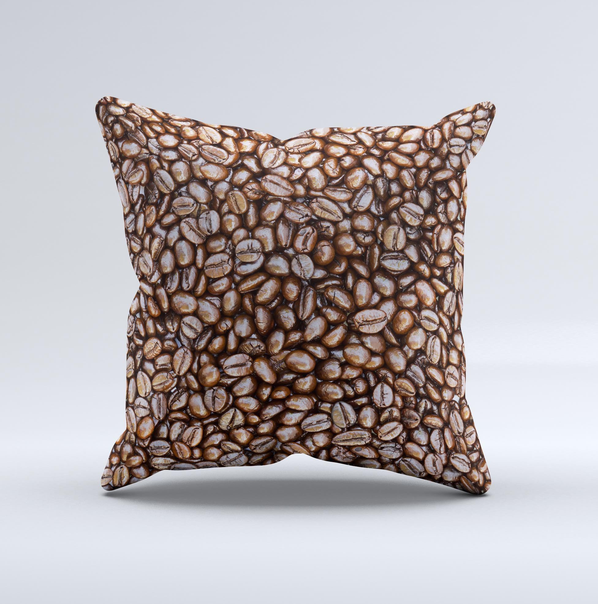 Coffee Beans Ink-Fuzed Decorative Throw Pillow featuring unique handcrafted design and high-quality fabric, perfect for home decor.