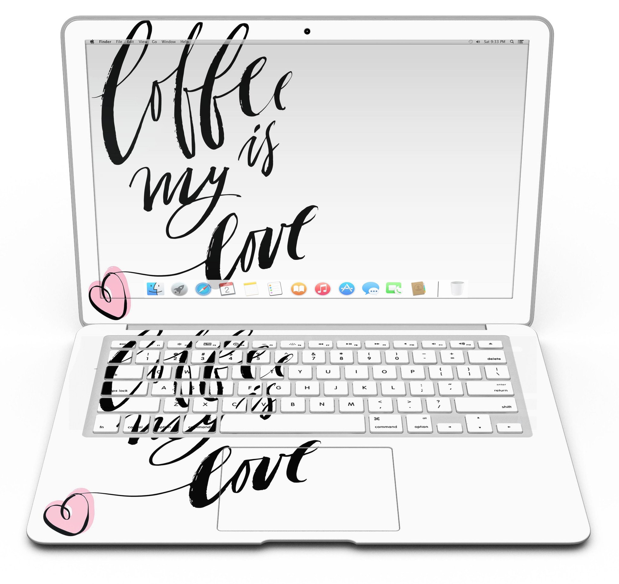 Coffee is My Love MacBook Air Skin Kit featuring a stylish coffee-themed design on a sleek MacBook Air.