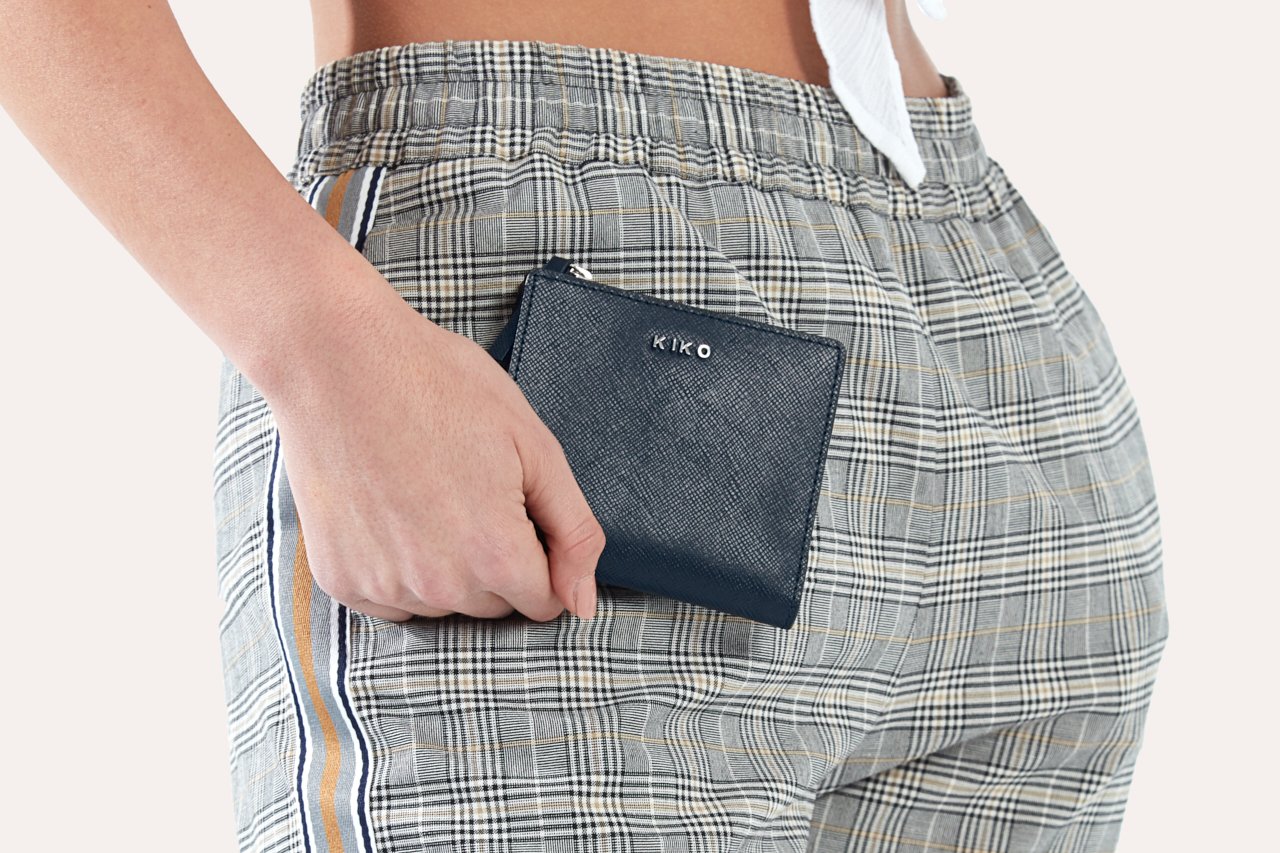 A stylish Coin Purse Wallet made from genuine Saffiano leather, featuring an ID window, zipper coin slot, and multiple card slots.