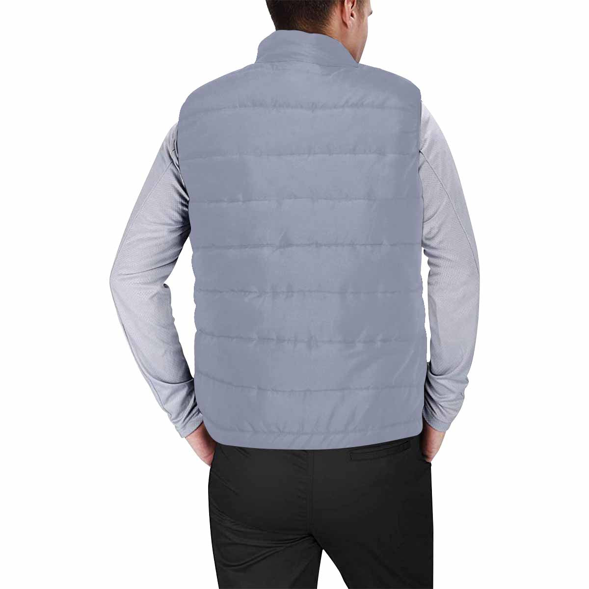 Cool Grey Men's Padded Vest featuring a quilted design, lightweight material, and zipper closure, perfect for layering in cool weather.