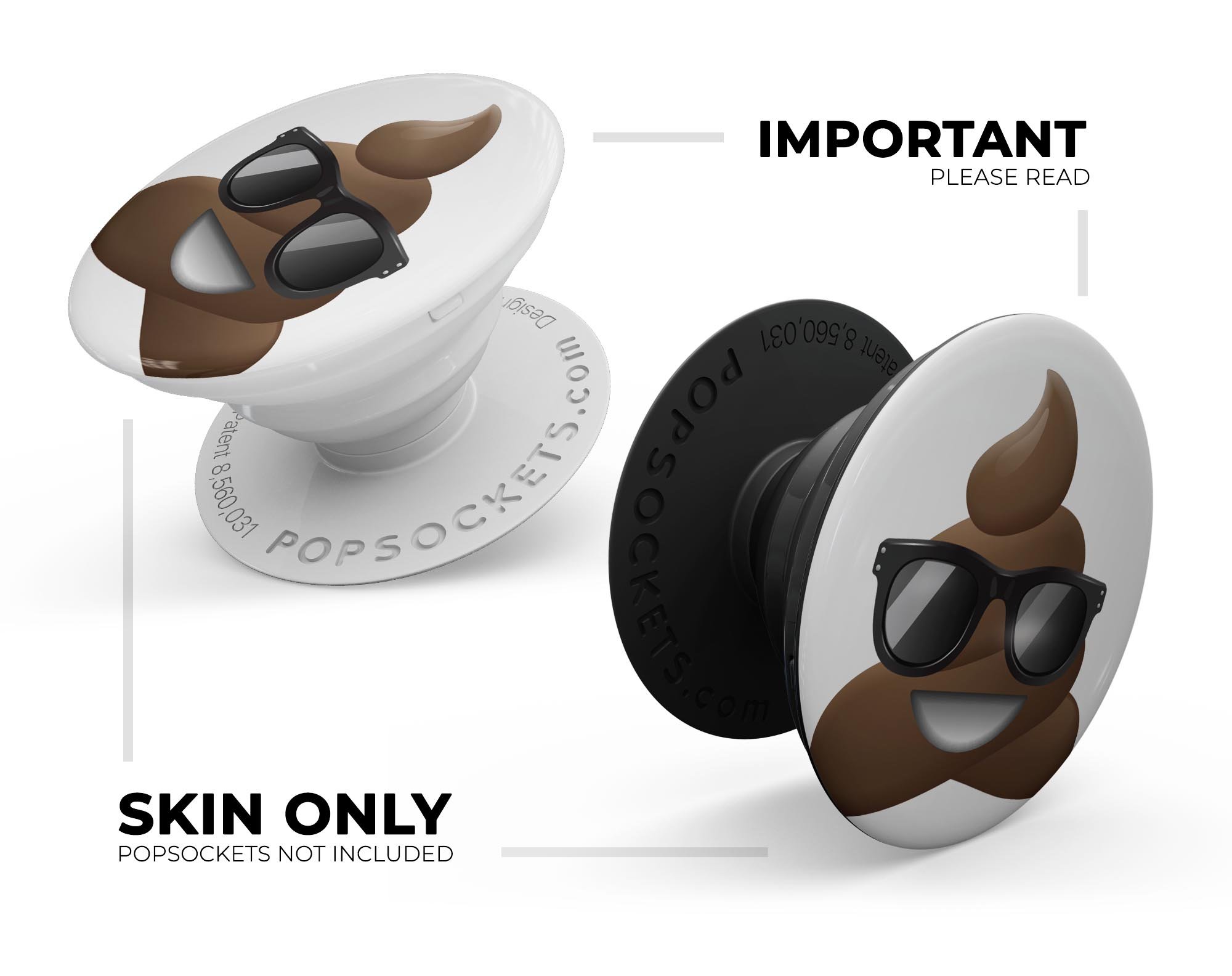 Cool Poop Emoticon Emoji Skin Kit for PopSockets, featuring a fun design on a premium vinyl material.