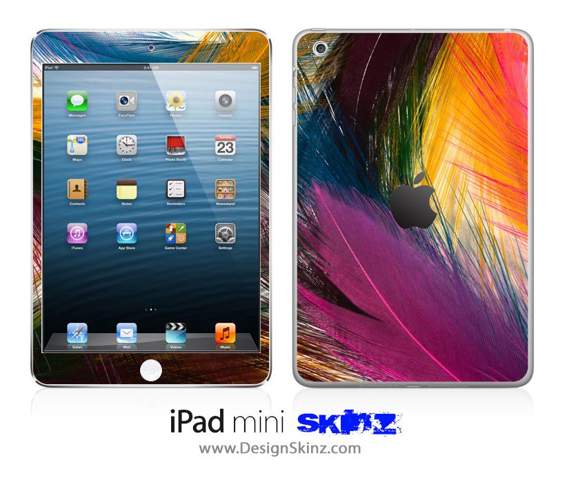 Color-feathers iPad Skin featuring vibrant feather designs, showcasing a stylish and protective layer for your device.