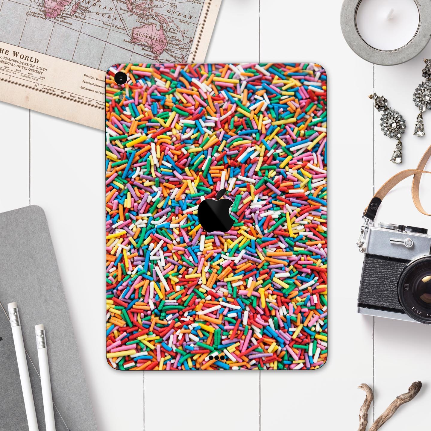 Colorful Candy Sprinkles Full Body Skin Decal for Apple iPad Pro, showcasing vibrant colors and a sleek design.