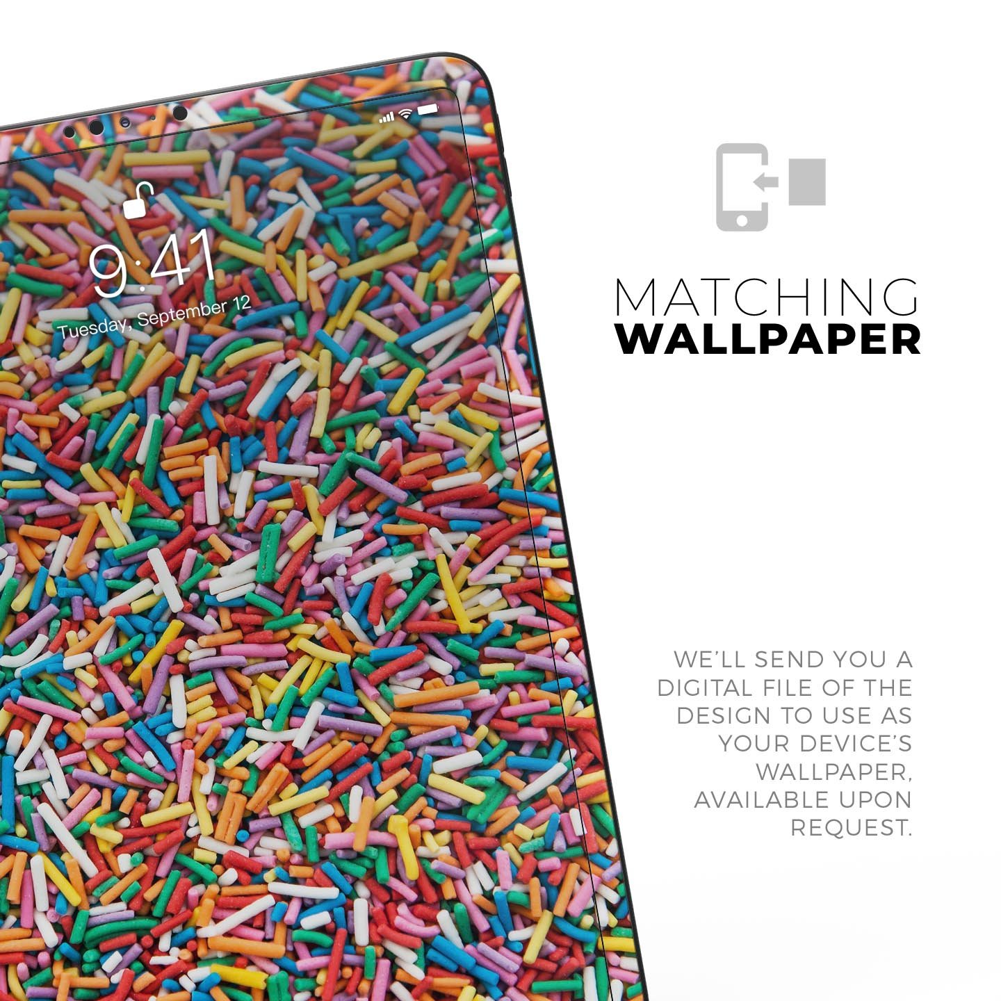 Colorful Candy Sprinkles Full Body Skin Decal for Apple iPad Pro, showcasing vibrant colors and a sleek design.