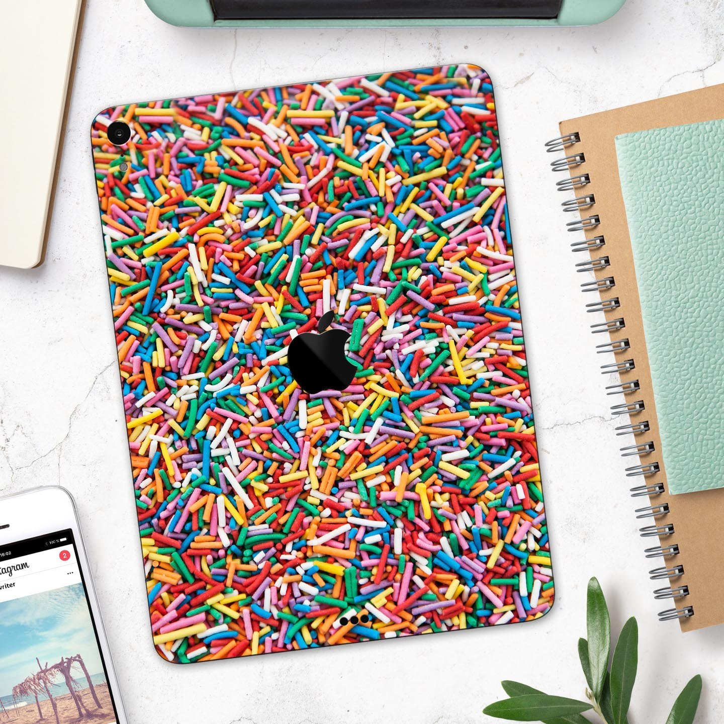 Colorful Candy Sprinkles Full Body Skin Decal for Apple iPad Pro, showcasing vibrant colors and a sleek design.